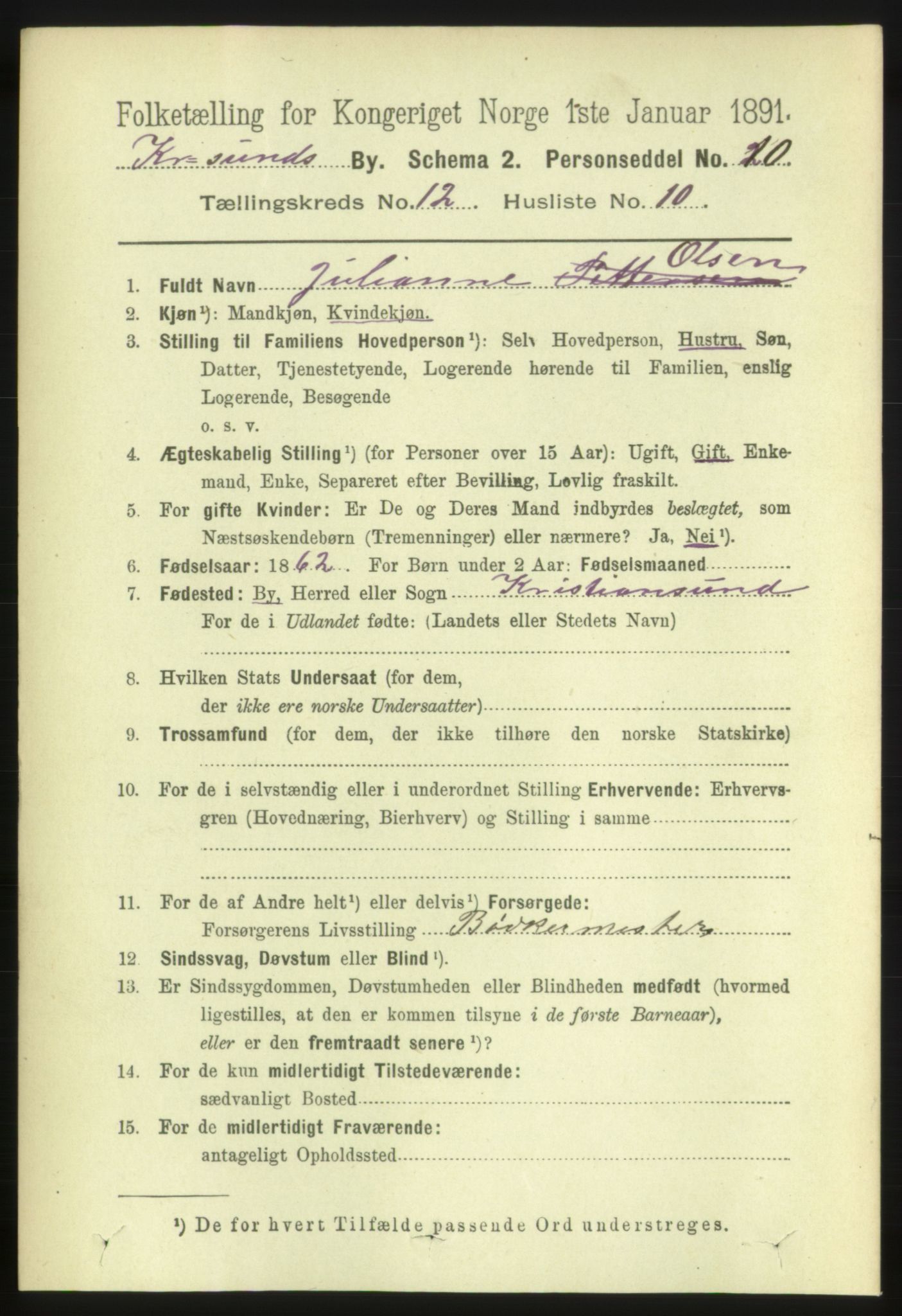 RA, 1891 census for 1503 Kristiansund, 1891, p. 9279