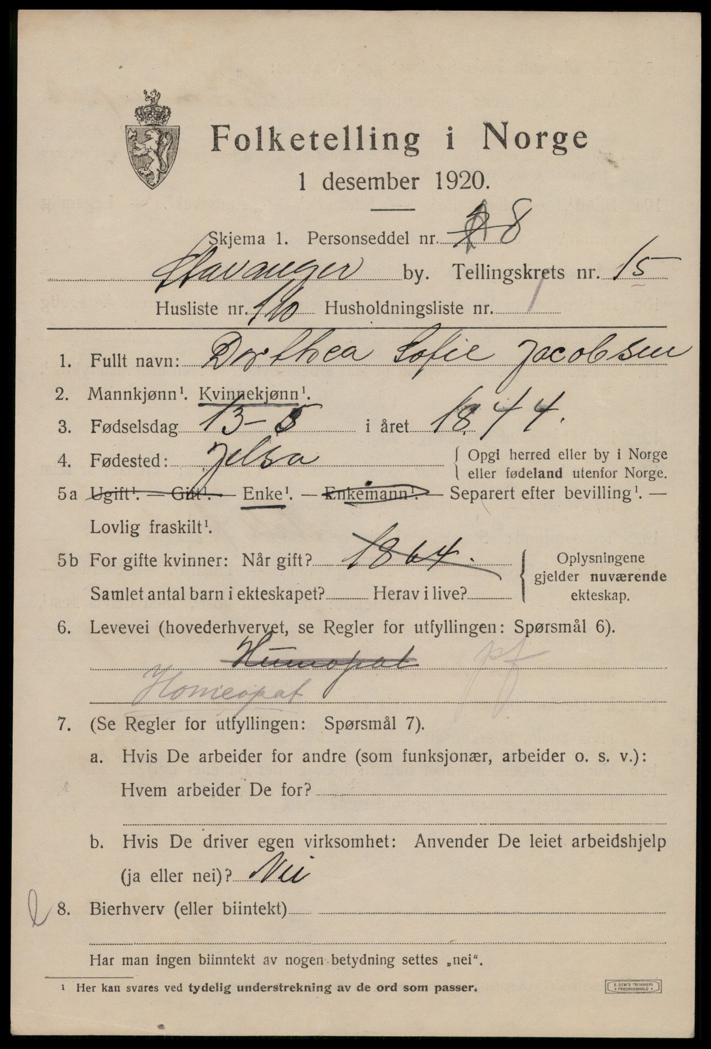 SAST, 1920 census for Stavanger, 1920, p. 63176