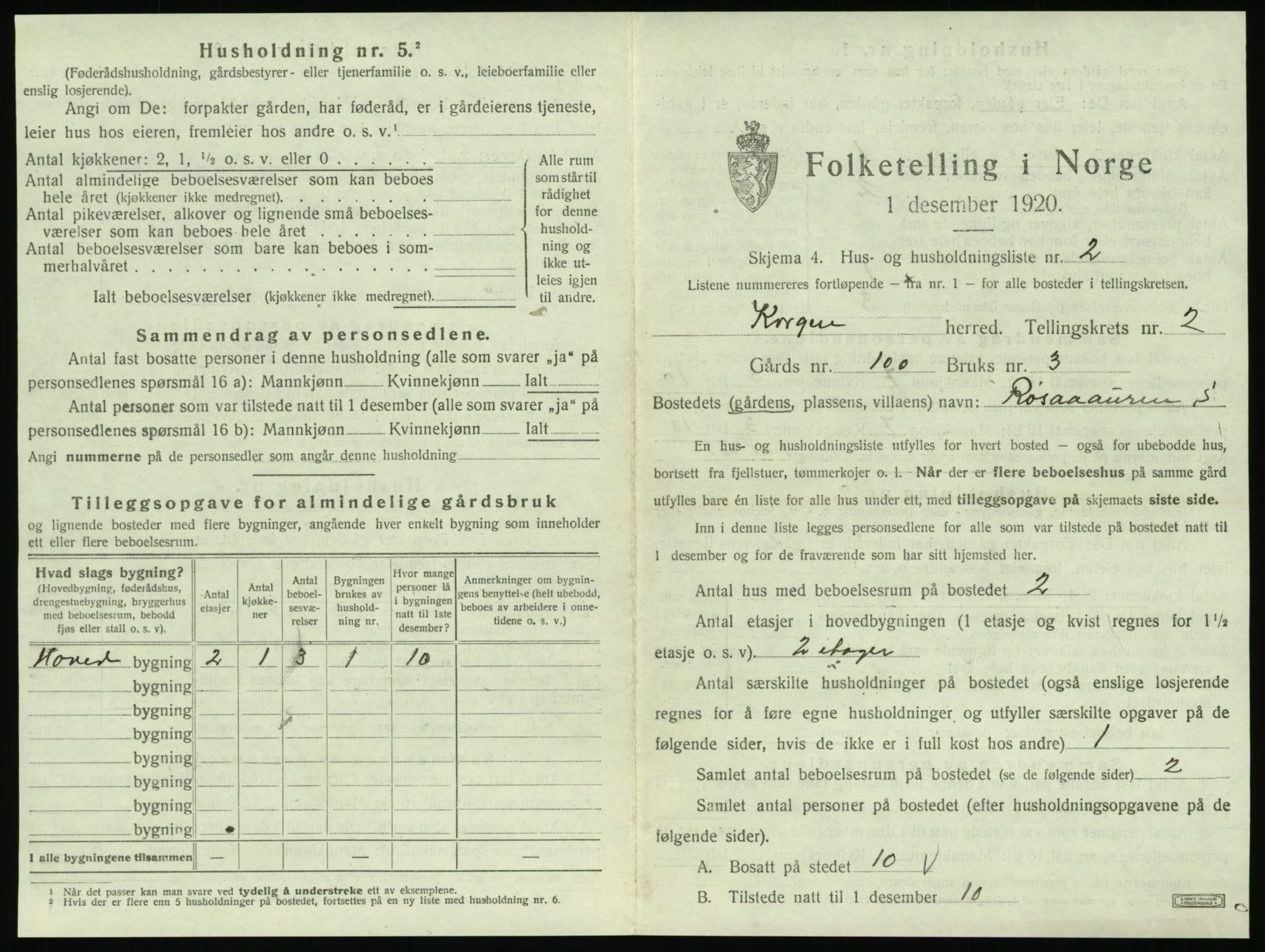 SAT, 1920 census for Korgen, 1920, p. 104