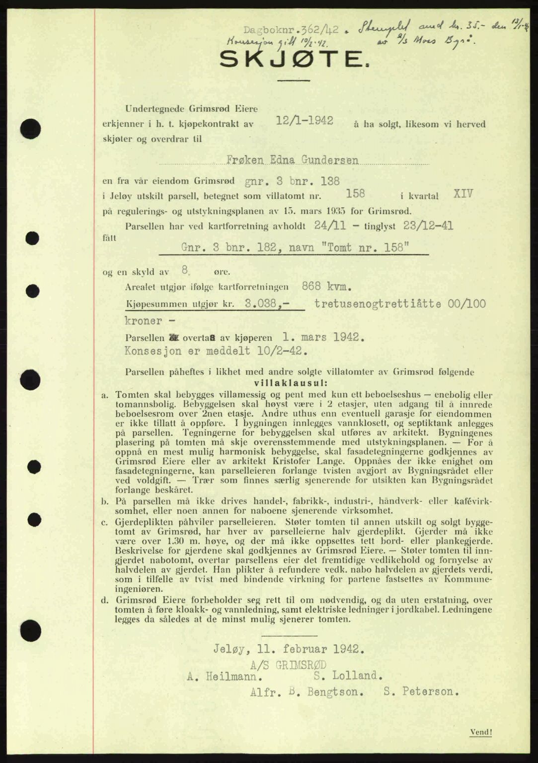 Moss sorenskriveri, SAO/A-10168: Mortgage book no. A9, 1941-1942, Diary no: : 362/1942