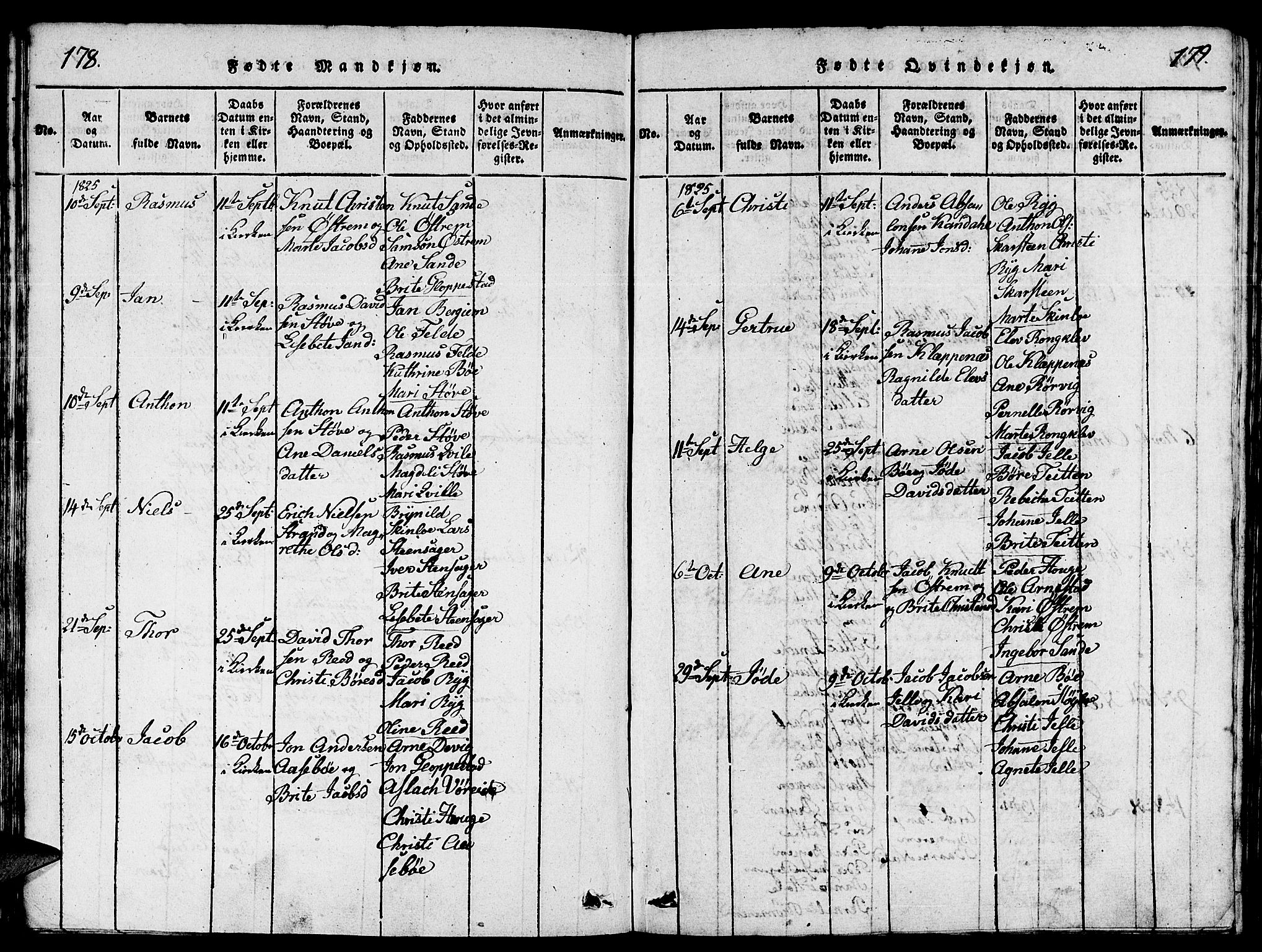 Gloppen sokneprestembete, SAB/A-80101/H/Hab/Haba/L0001: Parish register (copy) no. A 1, 1816-1827, p. 178-179