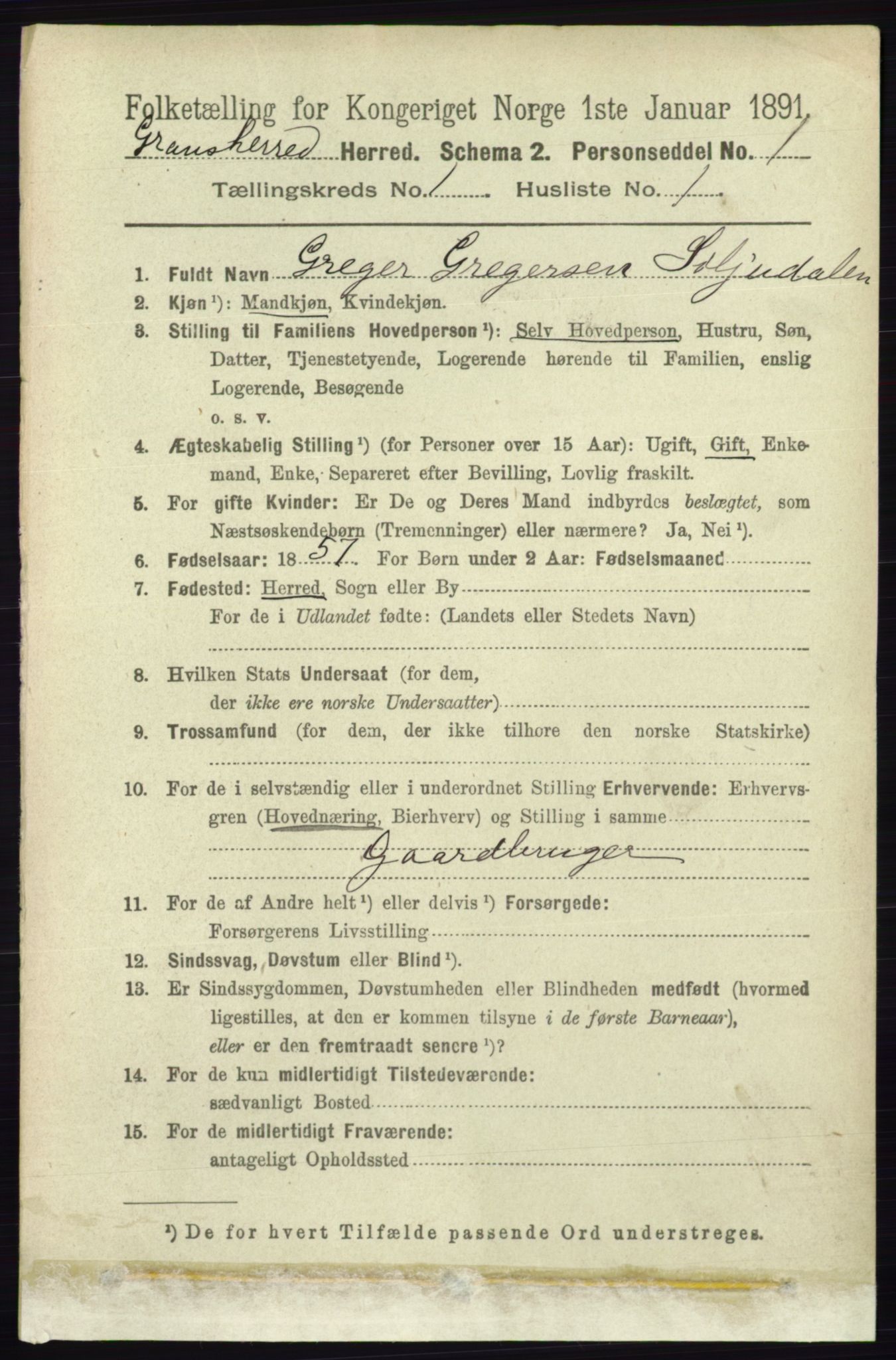 RA, 1891 census for 0824 Gransherad, 1891, p. 62