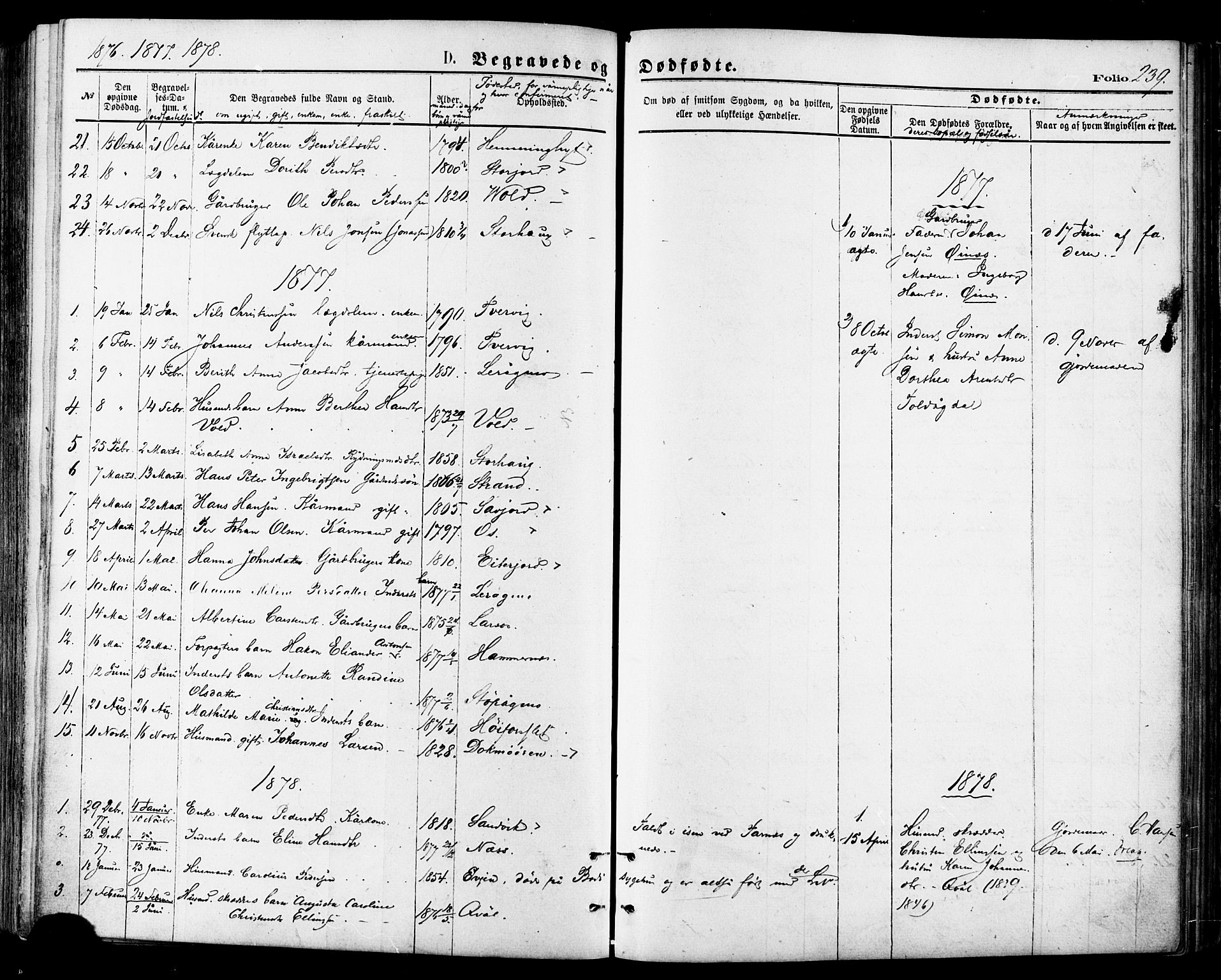 Ministerialprotokoller, klokkerbøker og fødselsregistre - Nordland, SAT/A-1459/846/L0645: Parish register (official) no. 846A03, 1872-1886, p. 239
