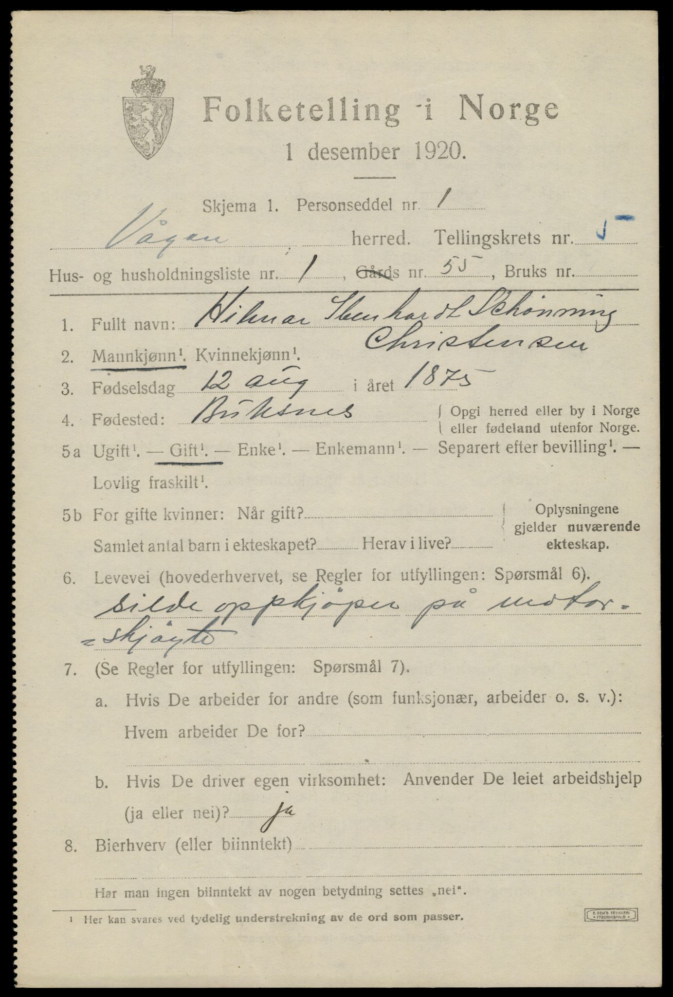 SAT, 1920 census for Vågan, 1920, p. 5029