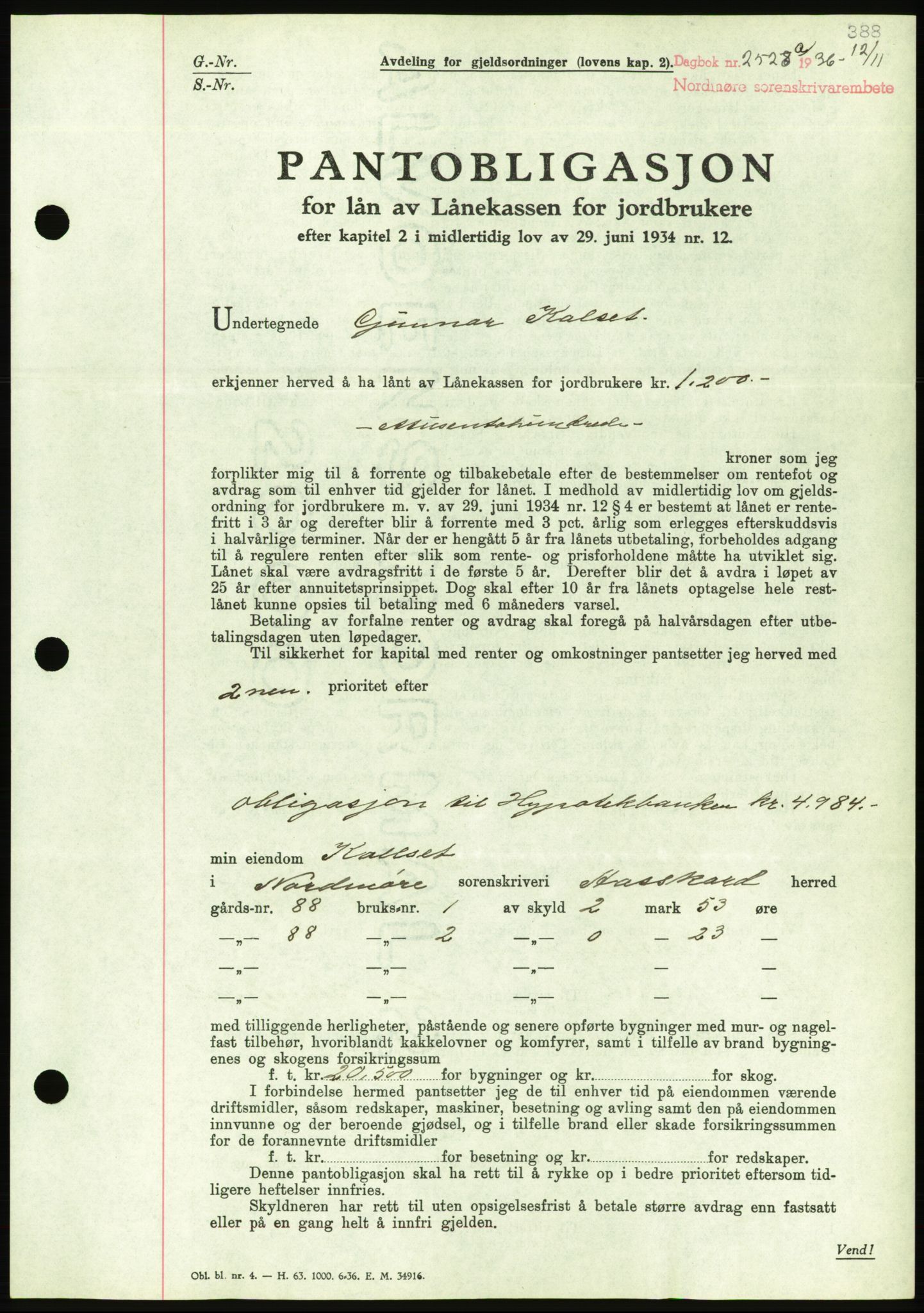 Nordmøre sorenskriveri, AV/SAT-A-4132/1/2/2Ca/L0090: Mortgage book no. B80, 1936-1937, Diary no: : 2528/1936