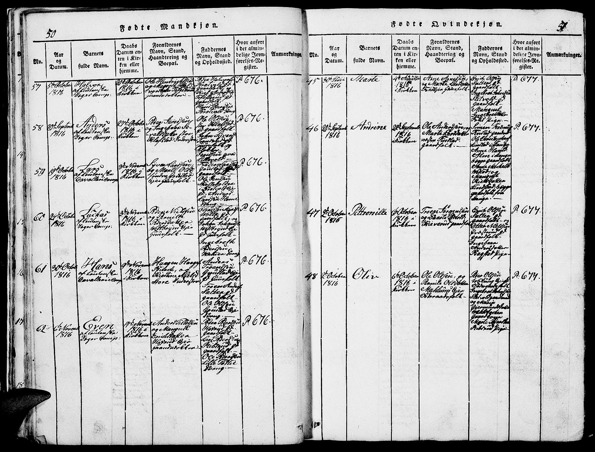 Romedal prestekontor, AV/SAH-PREST-004/L/L0005: Parish register (copy) no. 5, 1814-1829, p. 50-51