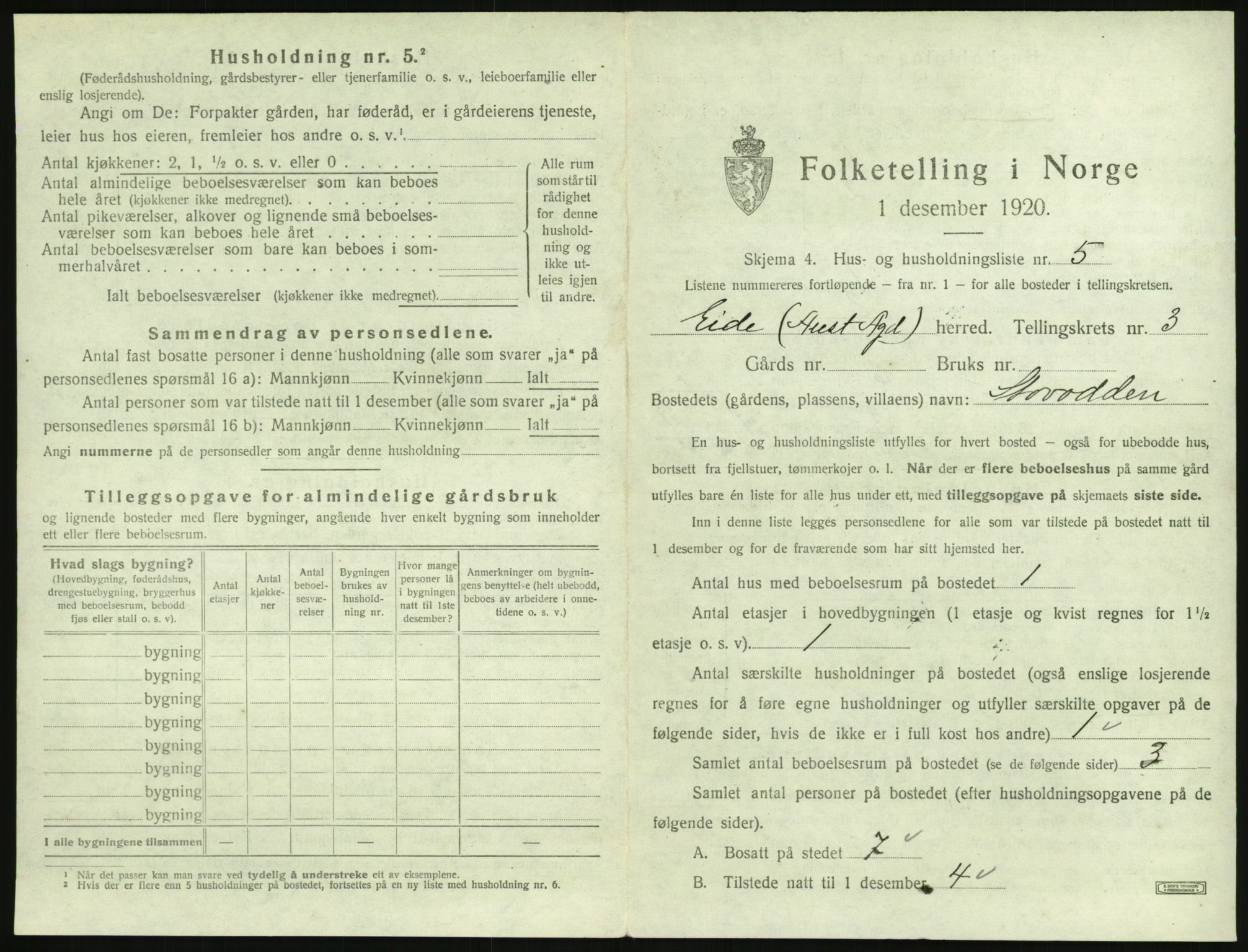 SAK, 1920 census for Eide, 1920, p. 174
