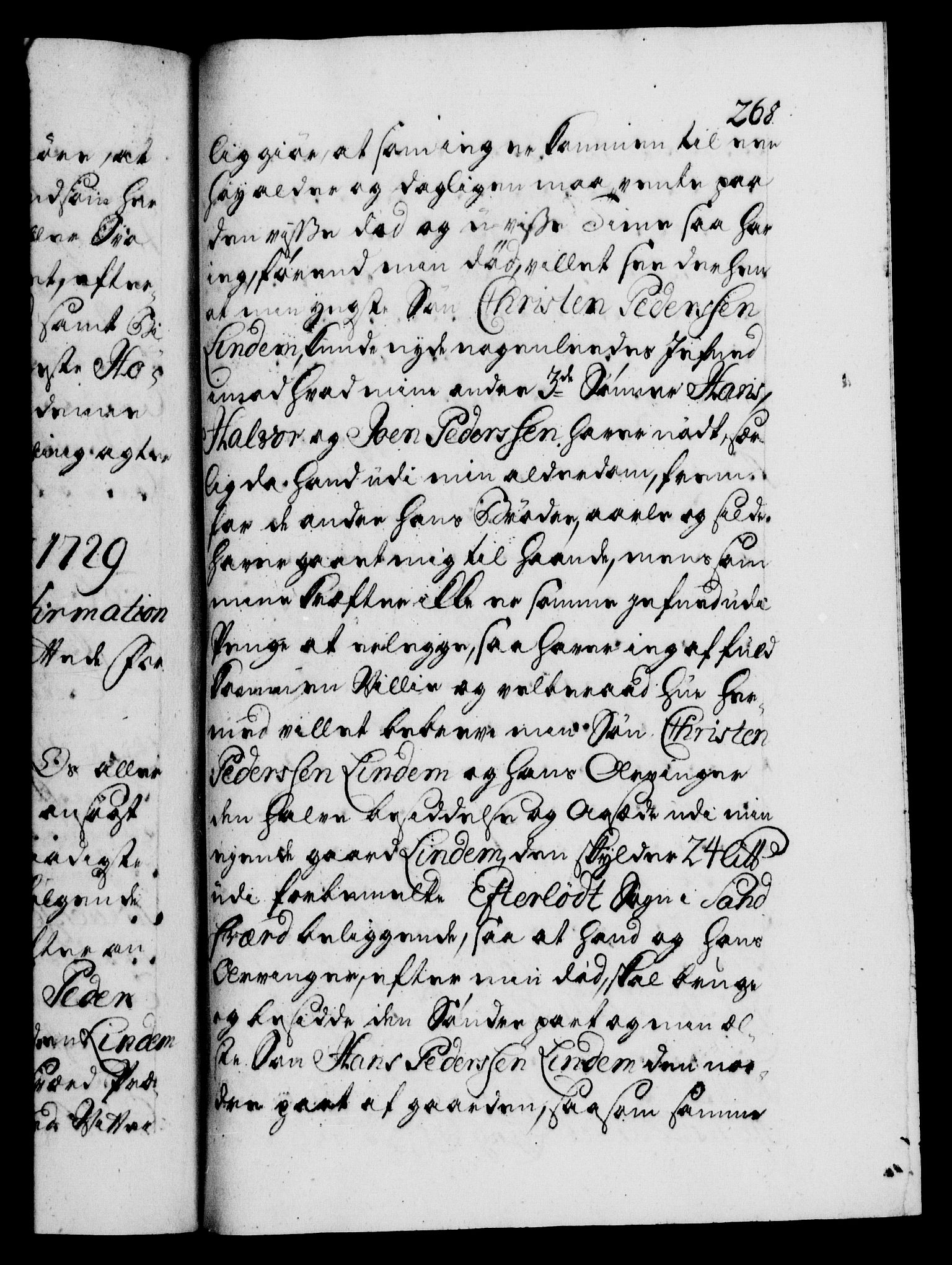 Danske Kanselli 1572-1799, AV/RA-EA-3023/F/Fc/Fca/Fcaa/L0026: Norske registre, 1729-1730, p. 268a
