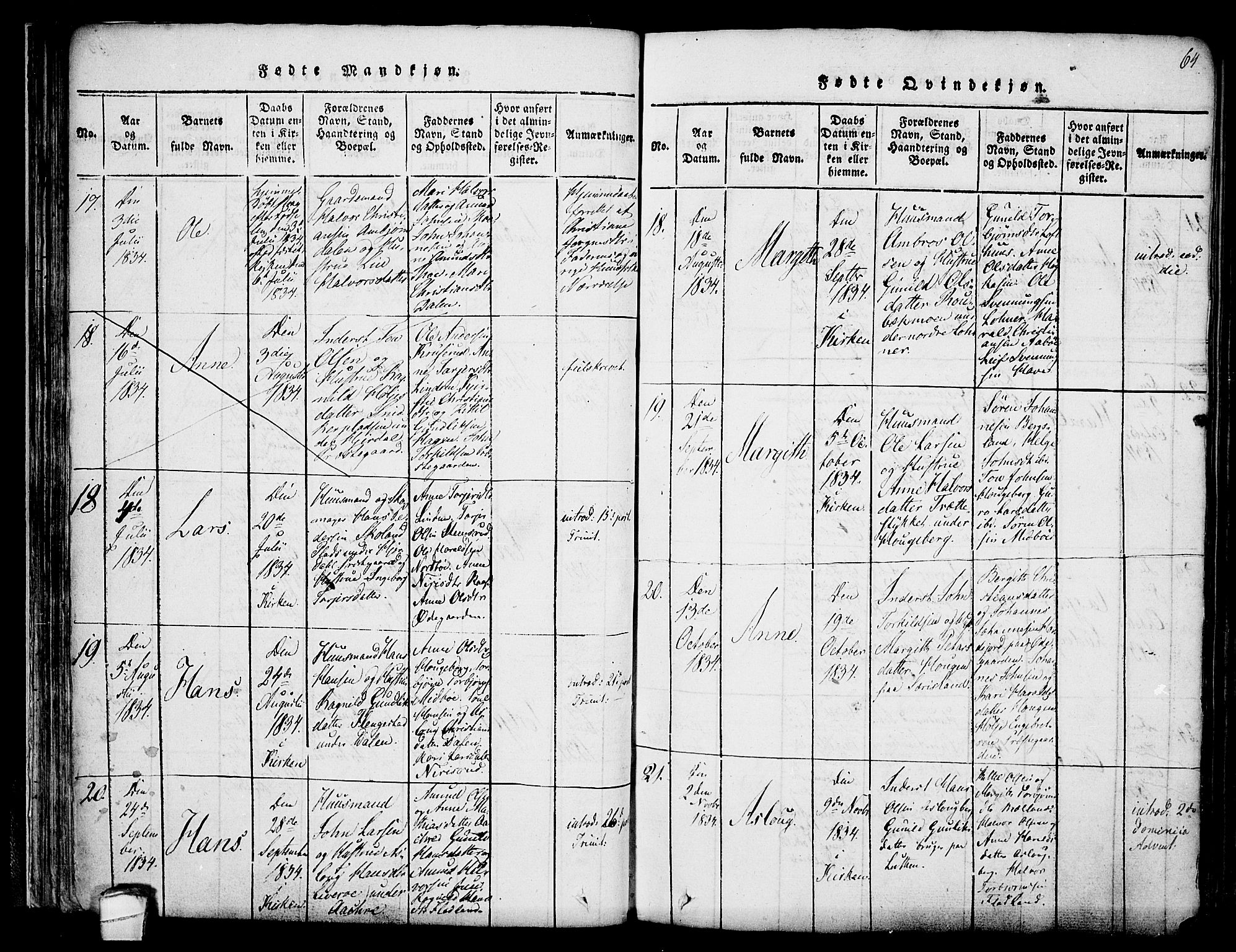 Hjartdal kirkebøker, SAKO/A-270/F/Fa/L0007: Parish register (official) no. I 7, 1815-1843, p. 64