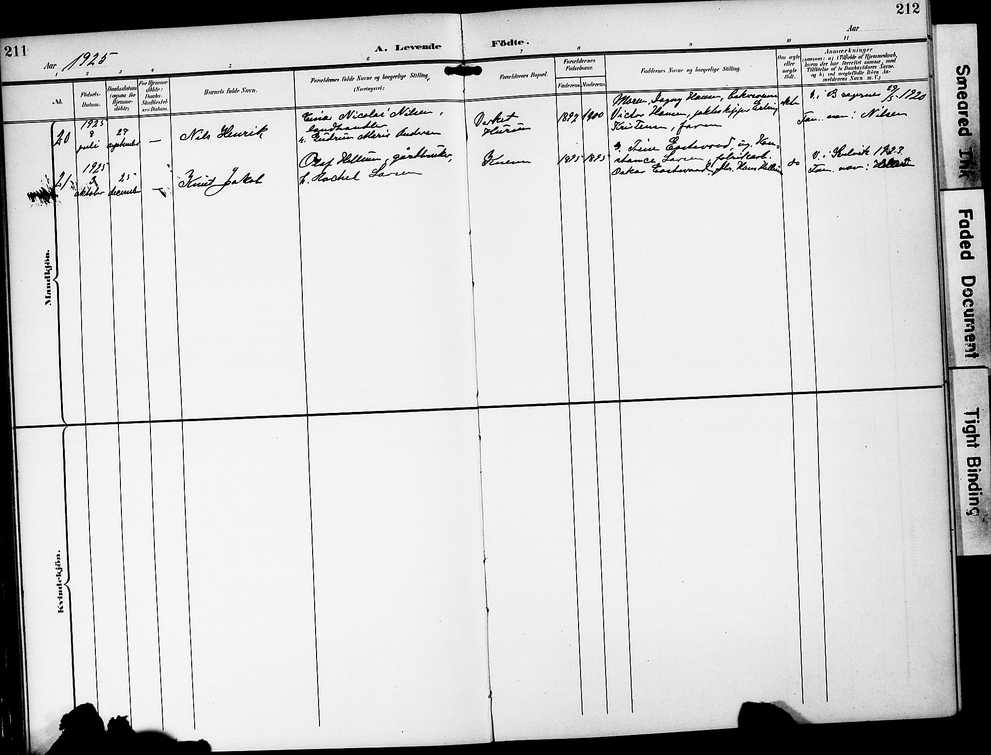 Strømm kirkebøker, AV/SAKO-A-322/G/Ga/L0004: Parish register (copy) no. I 4, 1897-1927, p. 211-212