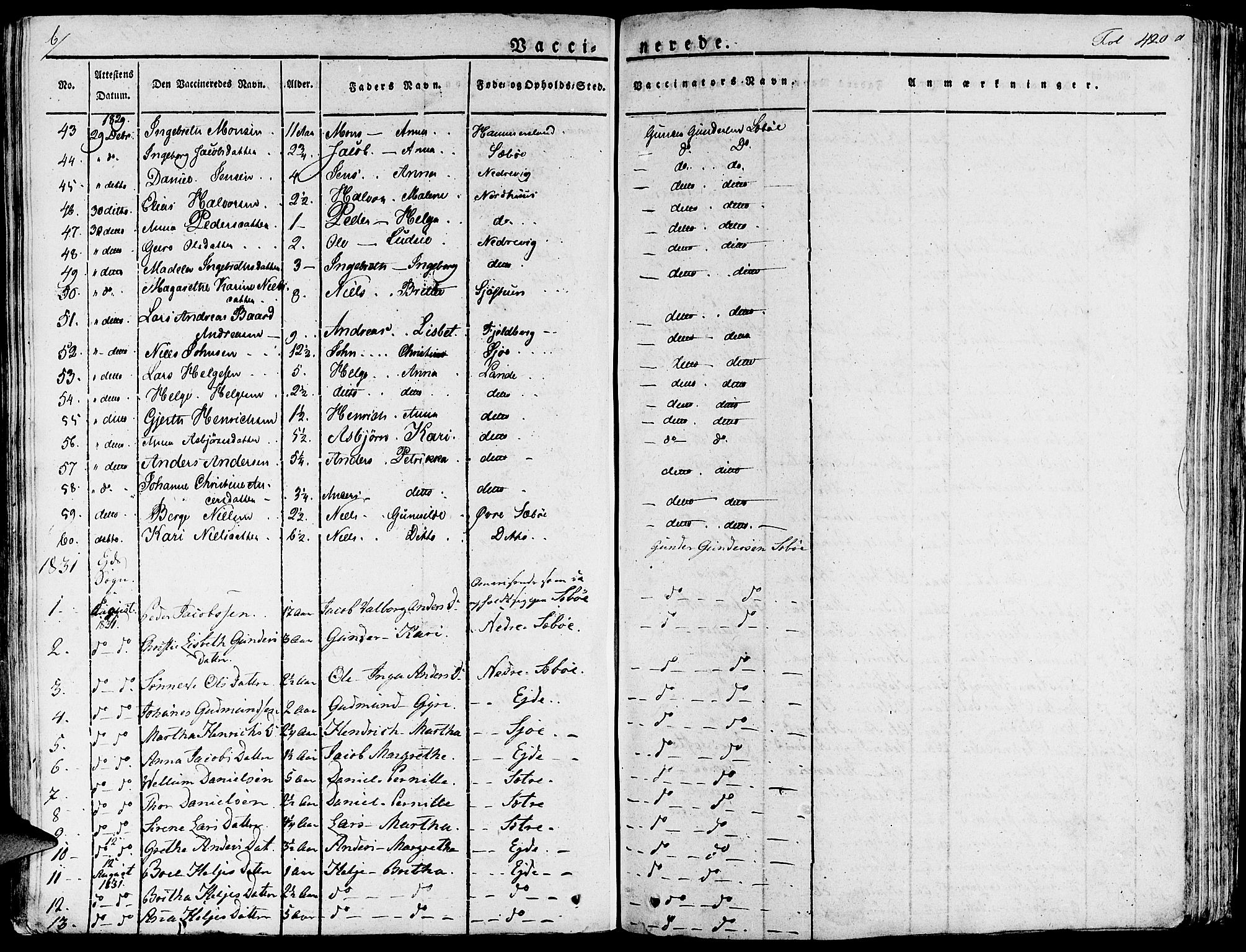 Fjelberg sokneprestembete, SAB/A-75201/H/Haa: Parish register (official) no. A 5, 1822-1834, p. 420