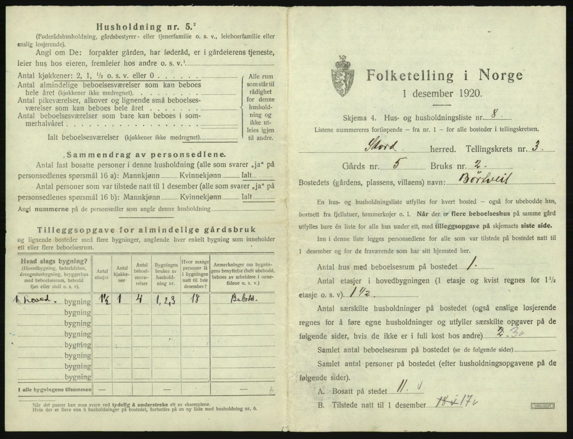 SAB, 1920 census for Stord, 1920, p. 141