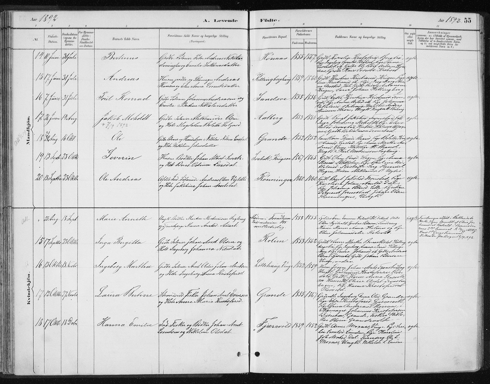 Ministerialprotokoller, klokkerbøker og fødselsregistre - Nord-Trøndelag, SAT/A-1458/701/L0010: Parish register (official) no. 701A10, 1883-1899, p. 55