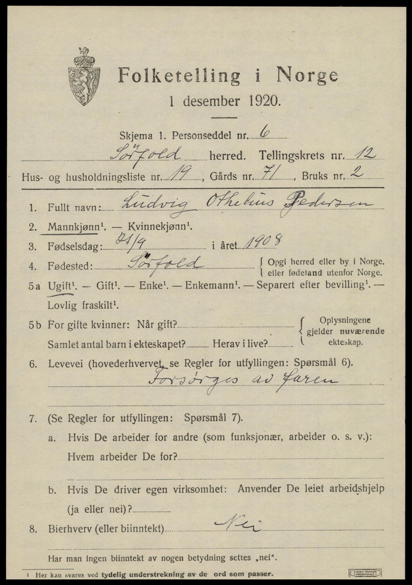 SAT, 1920 census for Sørfold, 1920, p. 6427