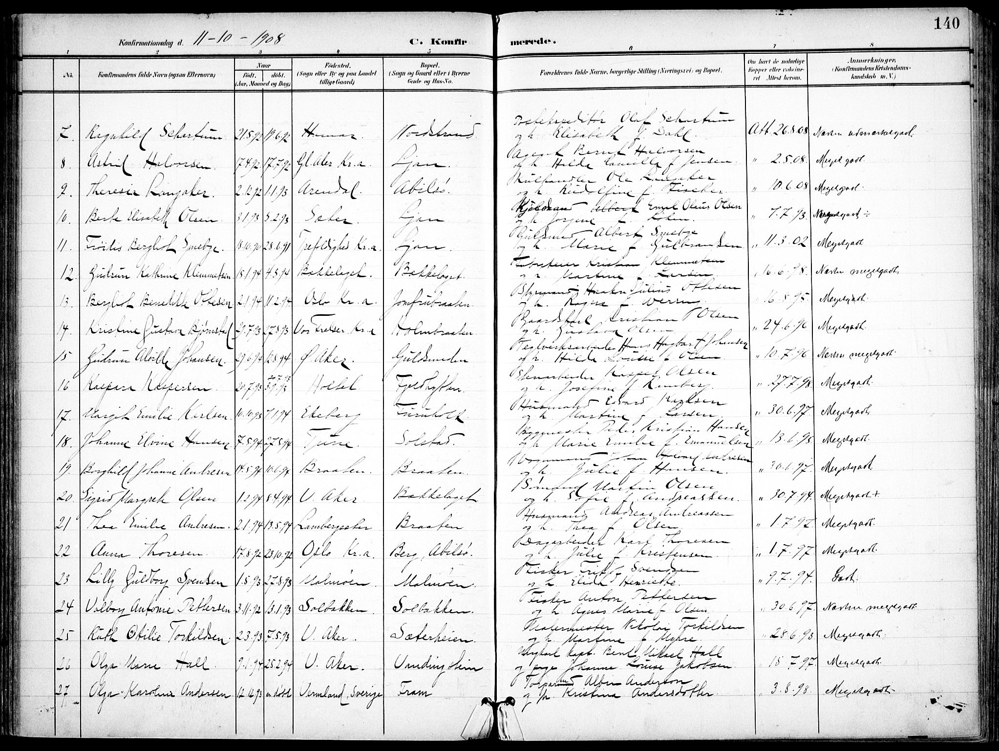 Nordstrand prestekontor Kirkebøker, SAO/A-10362a/F/Fa/L0001: Parish register (official) no. I 1, 1900-1914, p. 140