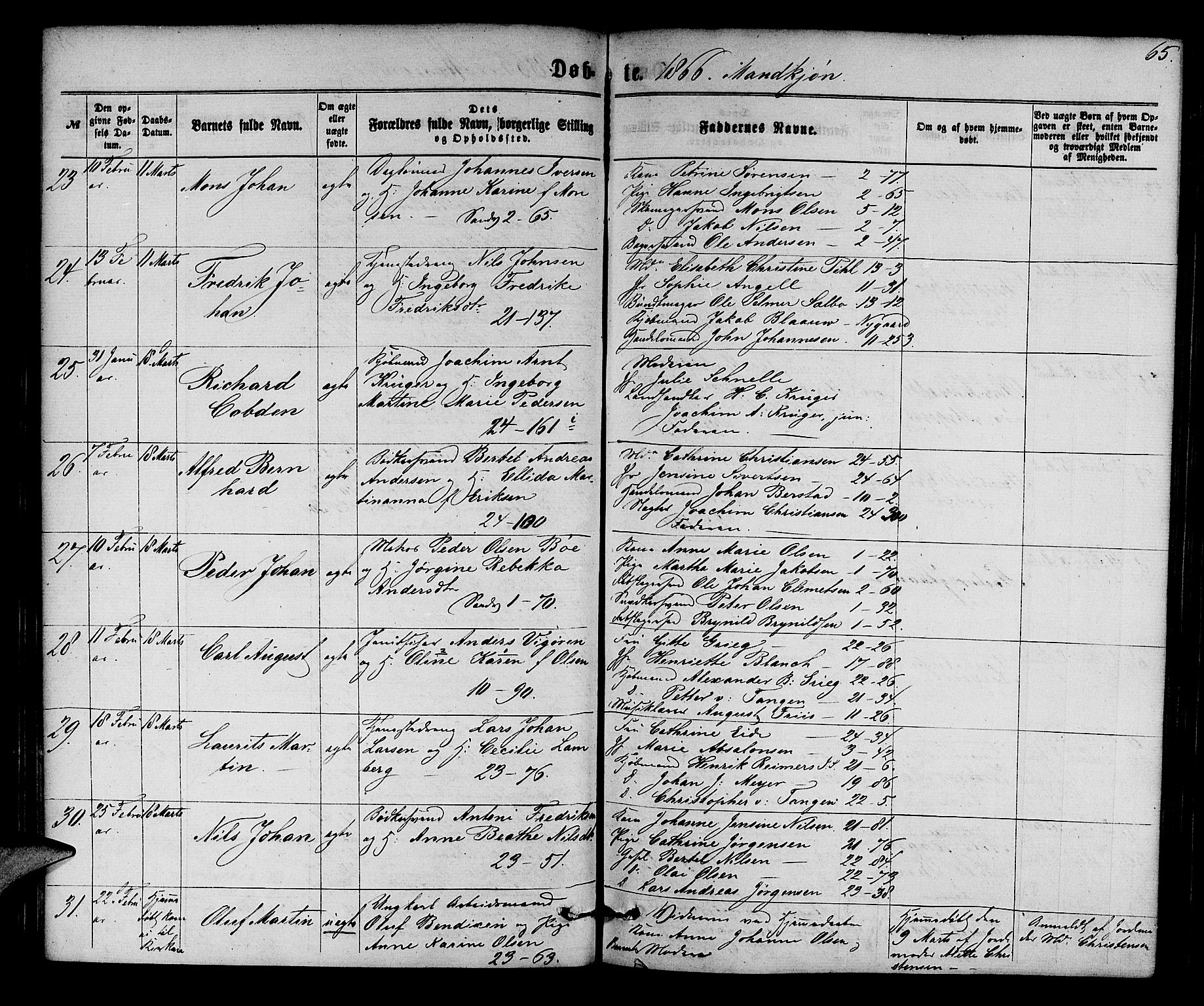 Korskirken sokneprestembete, SAB/A-76101/H/Hab: Parish register (copy) no. B 5, 1863-1868, p. 65