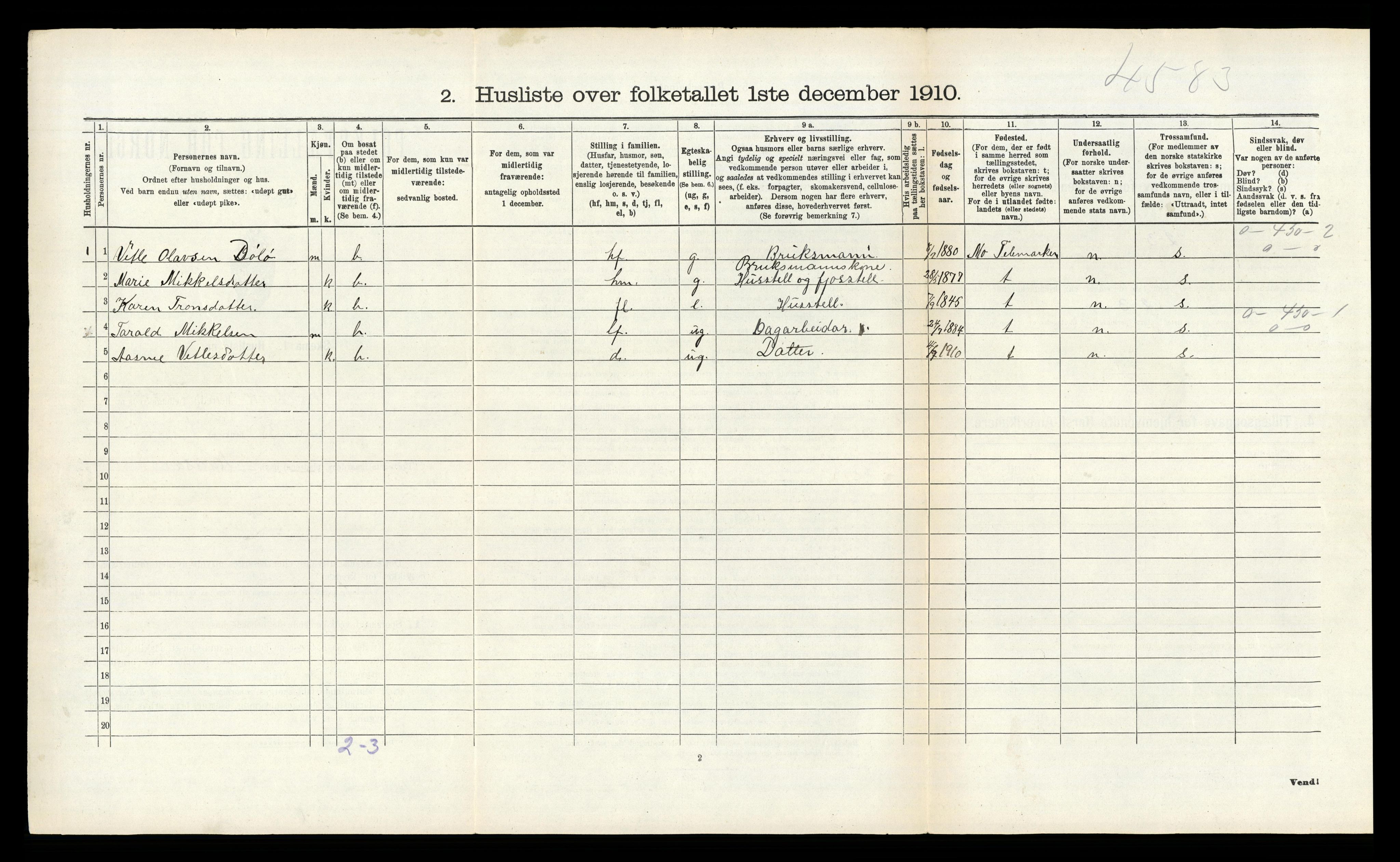 RA, 1910 census for Kviteseid, 1910, p. 541