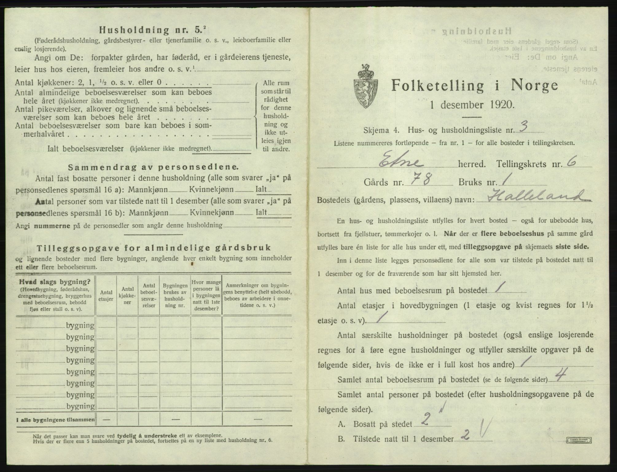 SAB, 1920 census for Etne, 1920, p. 418