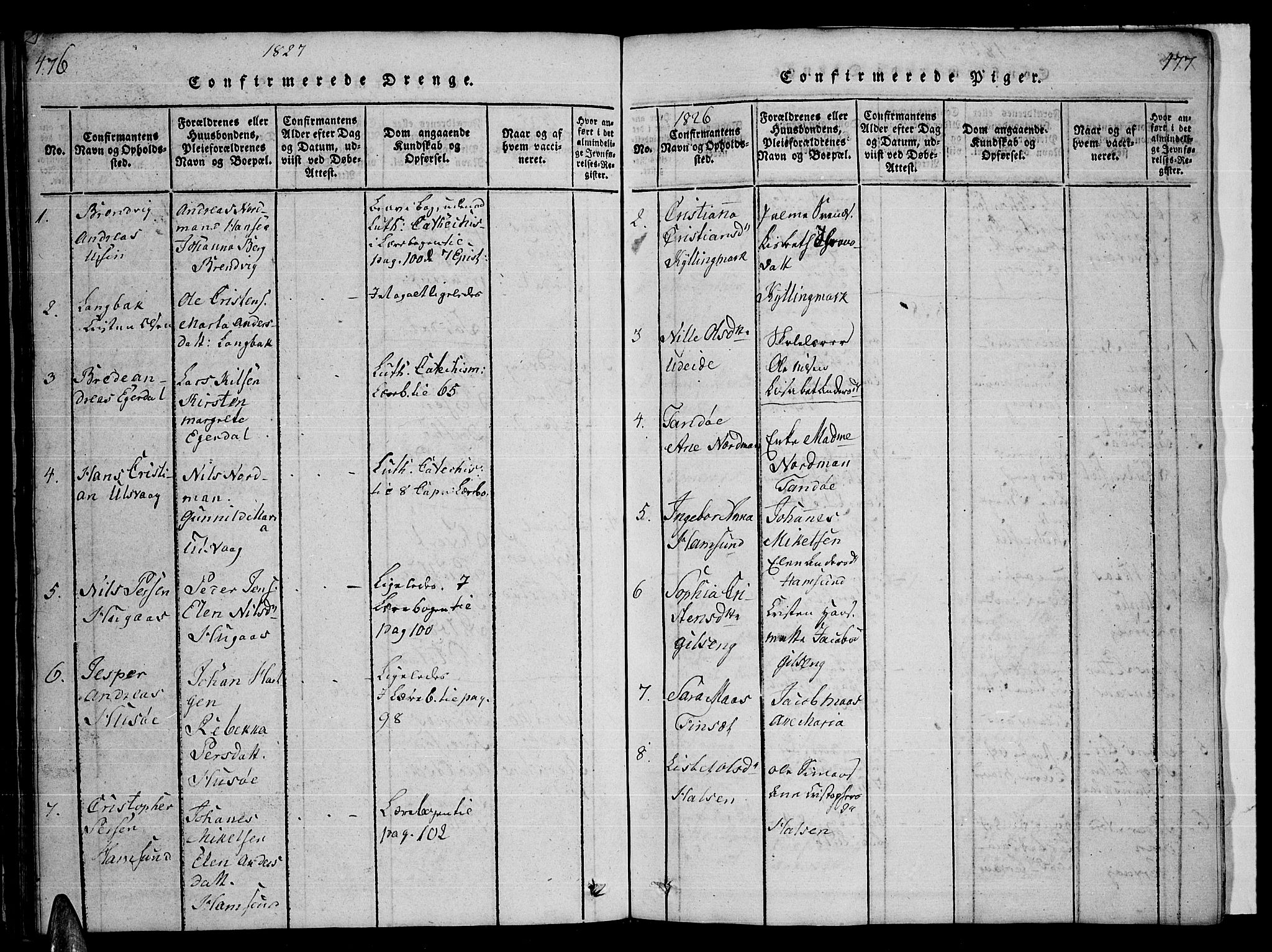 Ministerialprotokoller, klokkerbøker og fødselsregistre - Nordland, AV/SAT-A-1459/859/L0855: Parish register (copy) no. 859C01, 1821-1839, p. 476-477