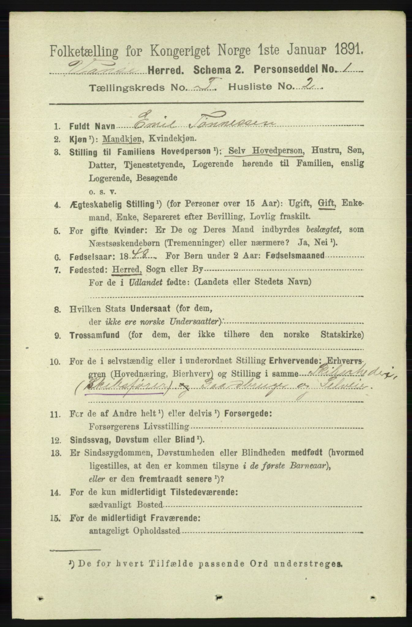 RA, 1891 census for 1041 Vanse, 1891, p. 1404