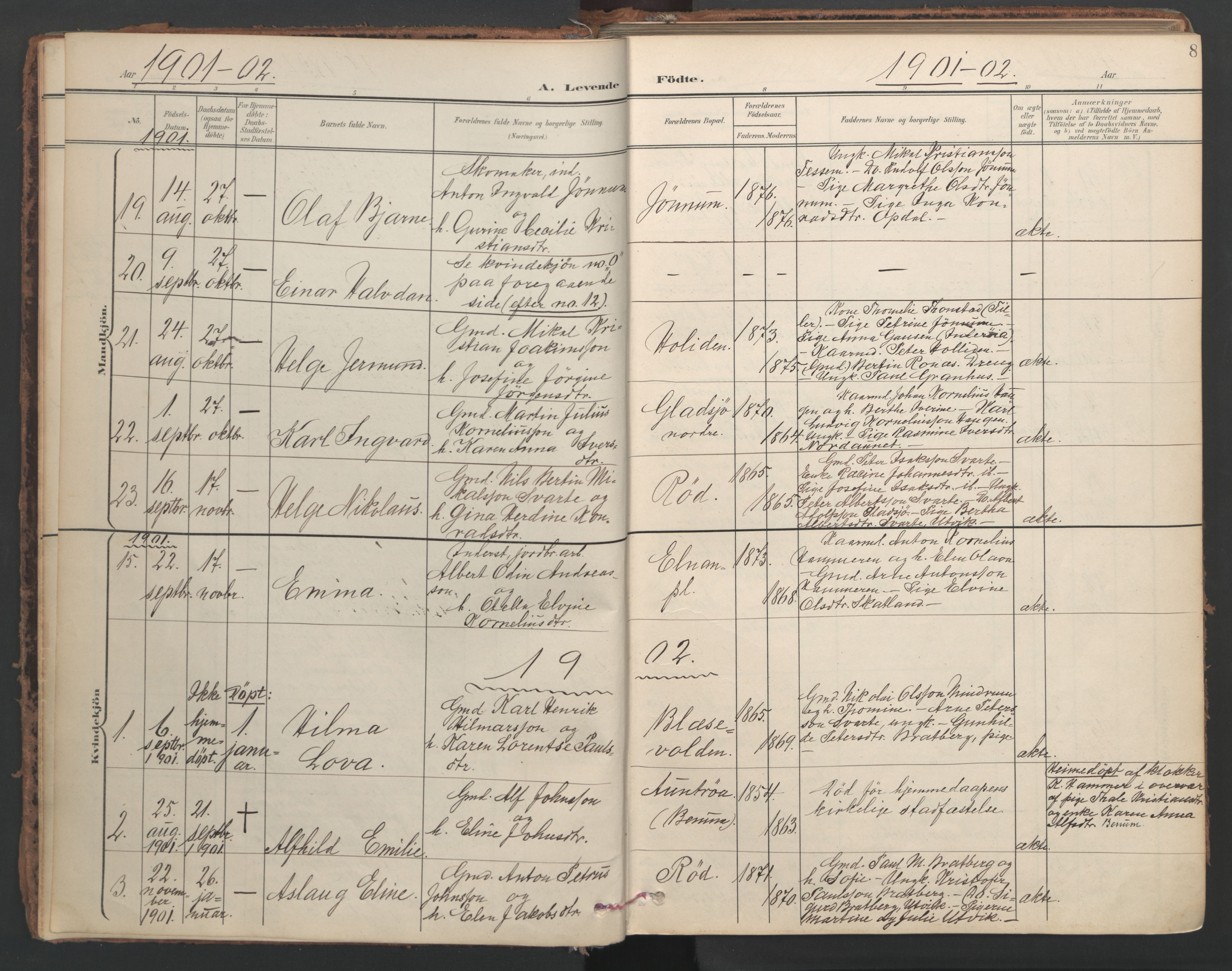 Ministerialprotokoller, klokkerbøker og fødselsregistre - Nord-Trøndelag, SAT/A-1458/741/L0397: Parish register (official) no. 741A11, 1901-1911, p. 8