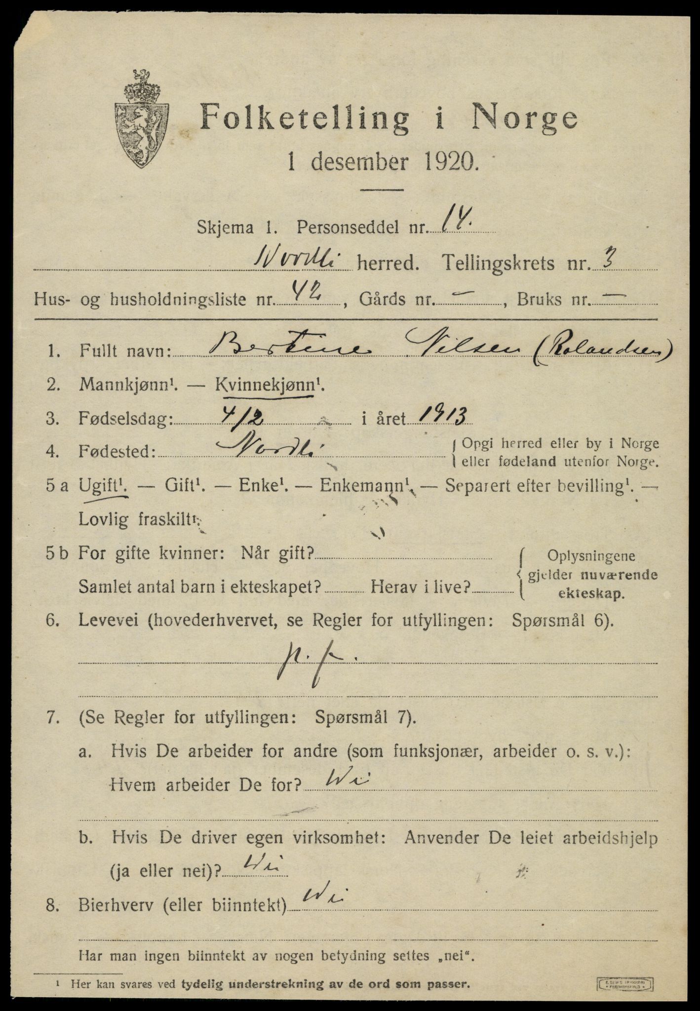 SAT, 1920 census for Nordli, 1920, p. 1835