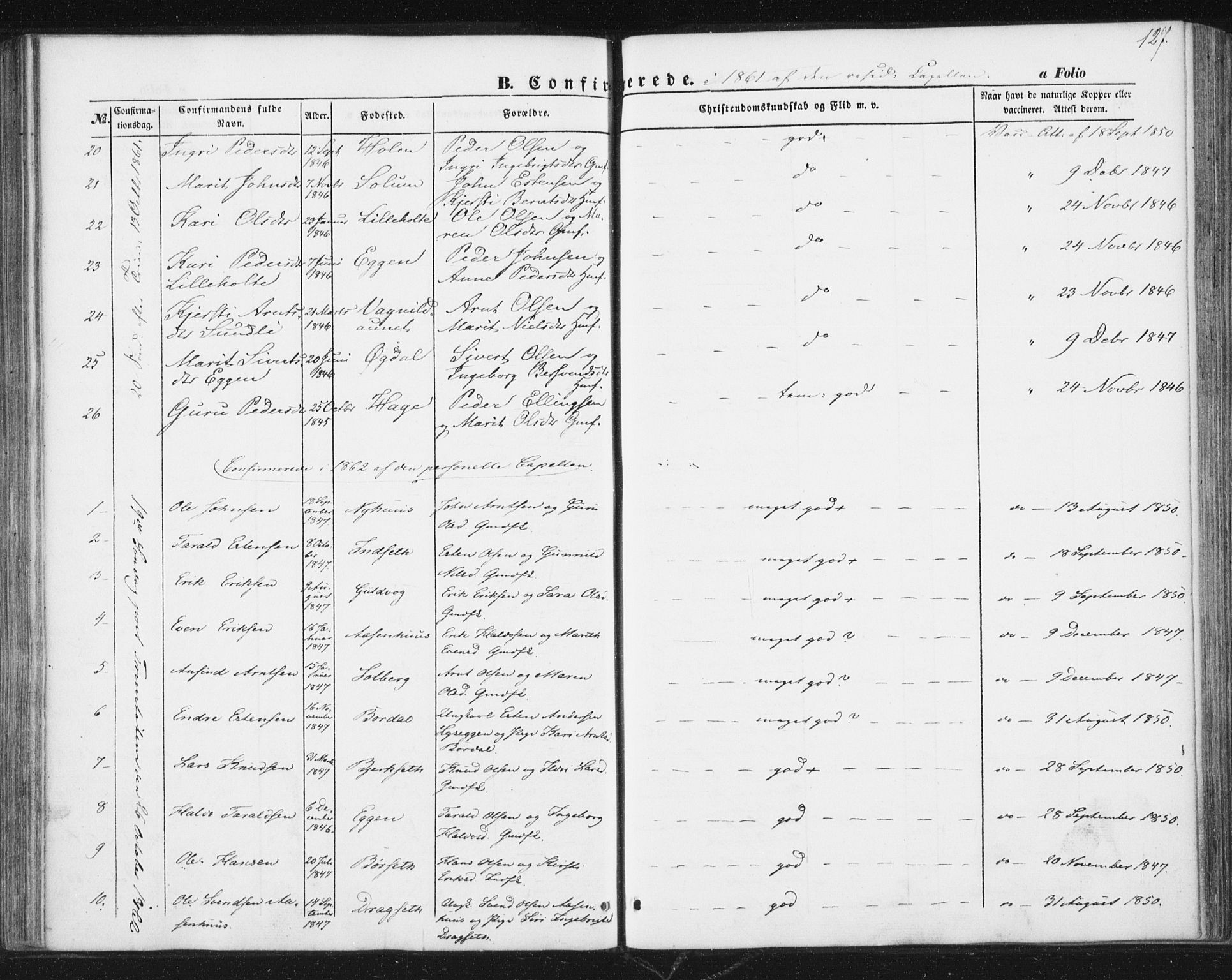 Ministerialprotokoller, klokkerbøker og fødselsregistre - Sør-Trøndelag, AV/SAT-A-1456/689/L1038: Parish register (official) no. 689A03, 1848-1872, p. 127