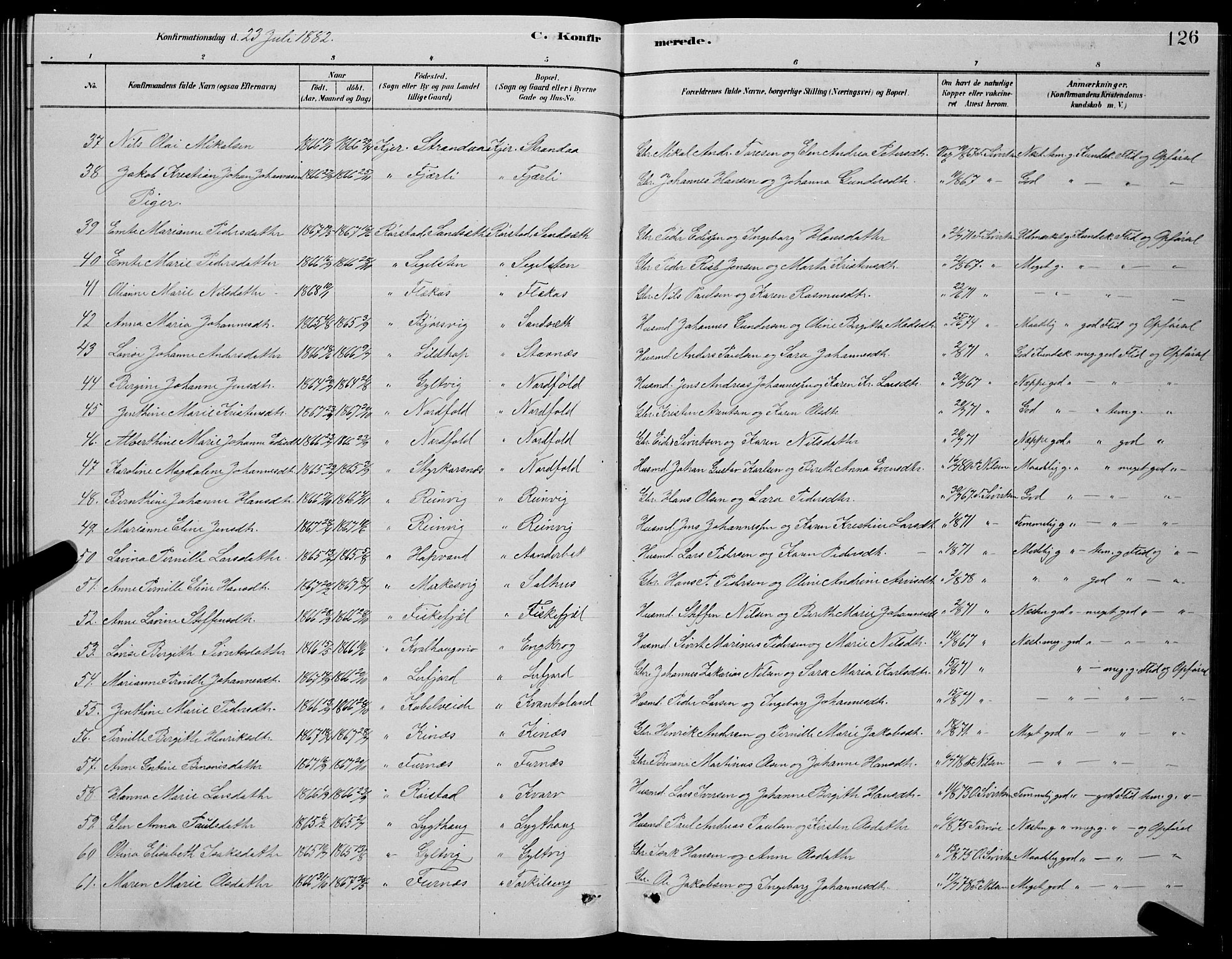 Ministerialprotokoller, klokkerbøker og fødselsregistre - Nordland, AV/SAT-A-1459/853/L0776: Parish register (copy) no. 853C04, 1878-1889, p. 126