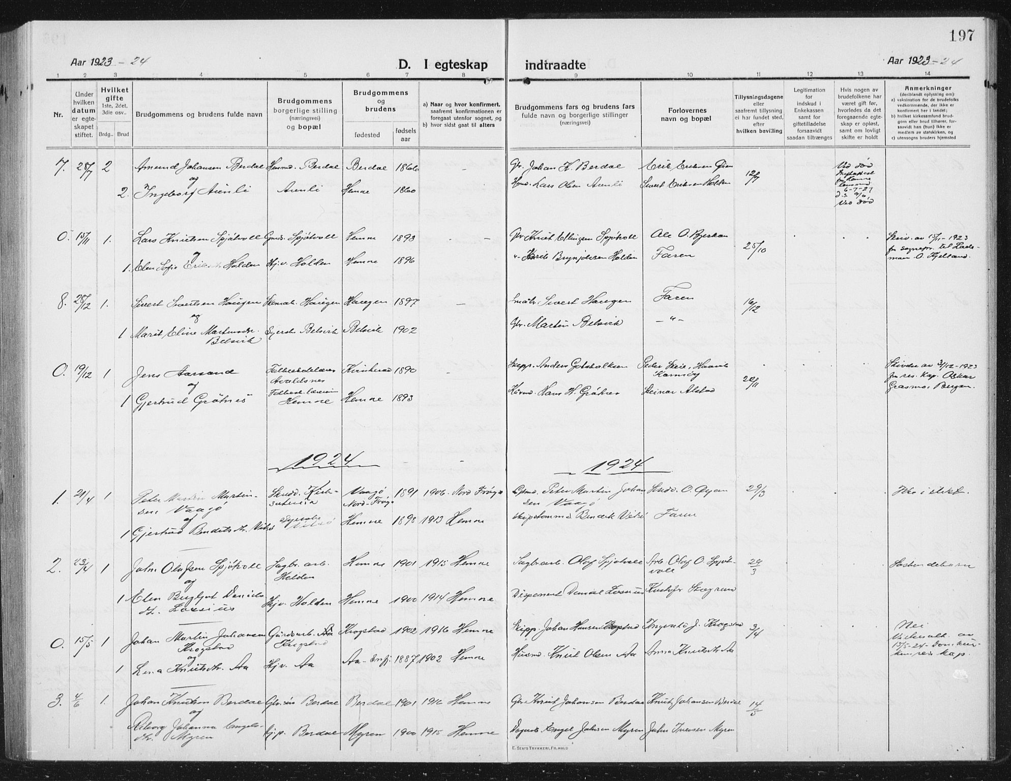 Ministerialprotokoller, klokkerbøker og fødselsregistre - Sør-Trøndelag, SAT/A-1456/630/L0506: Parish register (copy) no. 630C04, 1914-1933, p. 197