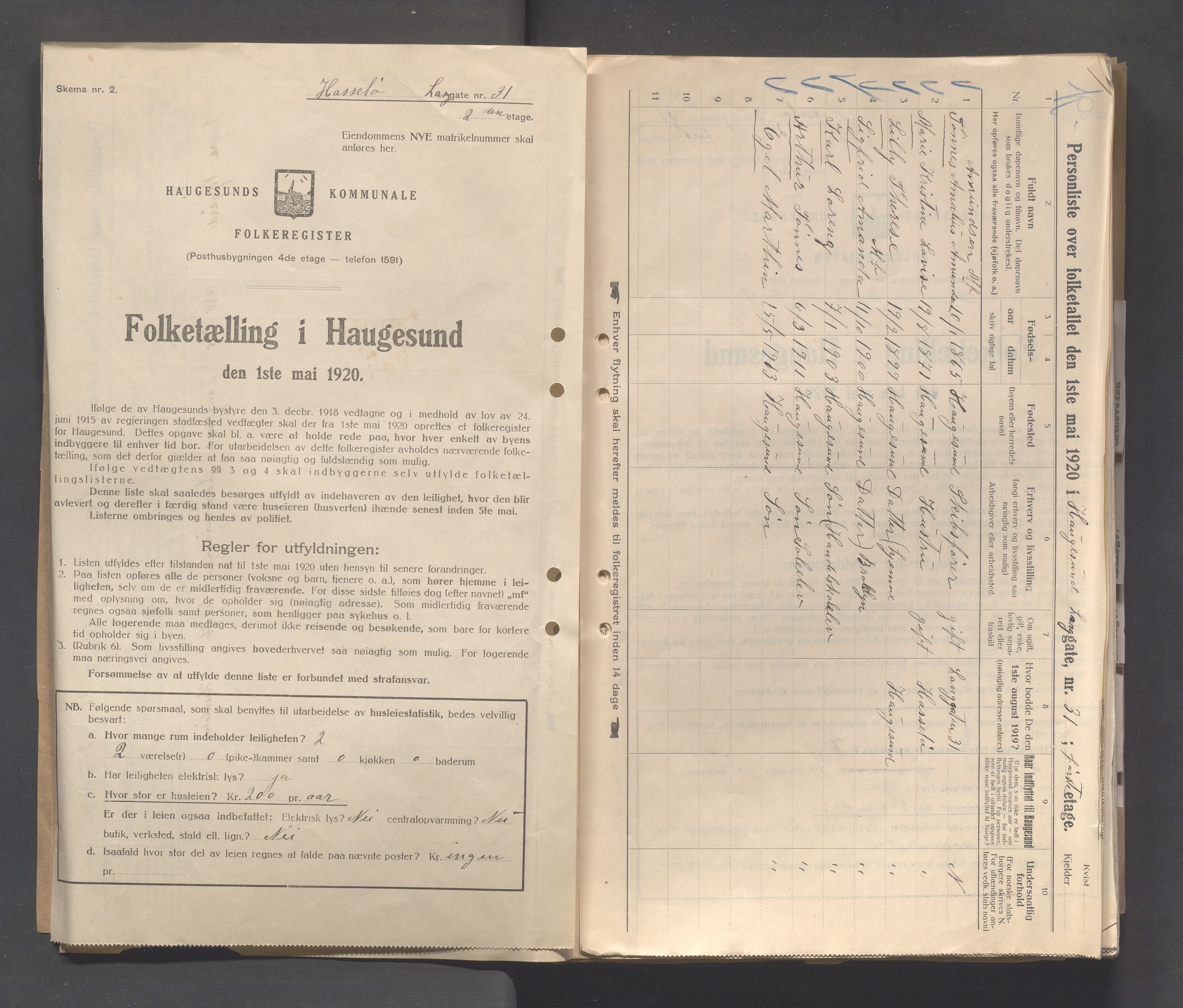 IKAR, Local census 1.5.1920 for Haugesund, 1920, p. 5991