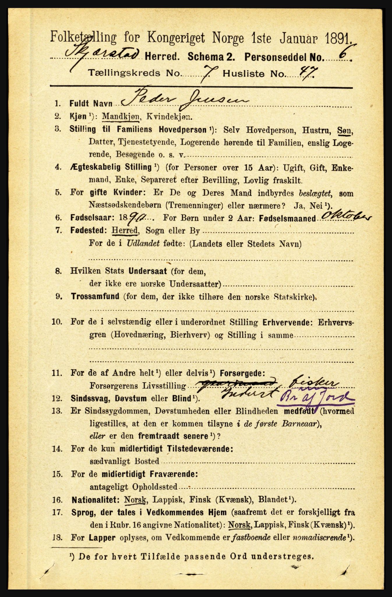 RA, 1891 census for 1842 Skjerstad, 1891, p. 2883