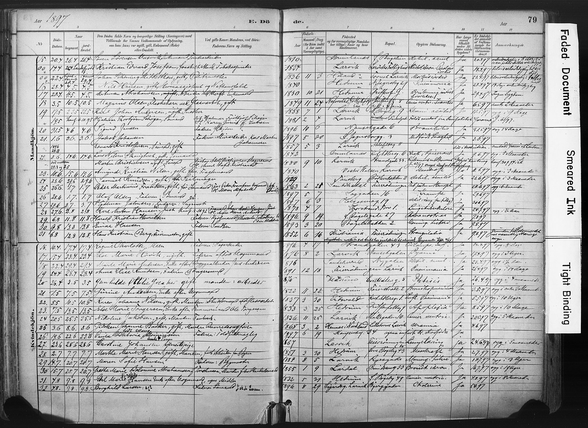 Larvik kirkebøker, AV/SAKO-A-352/F/Fa/L0010: Parish register (official) no. I 10, 1884-1910, p. 79