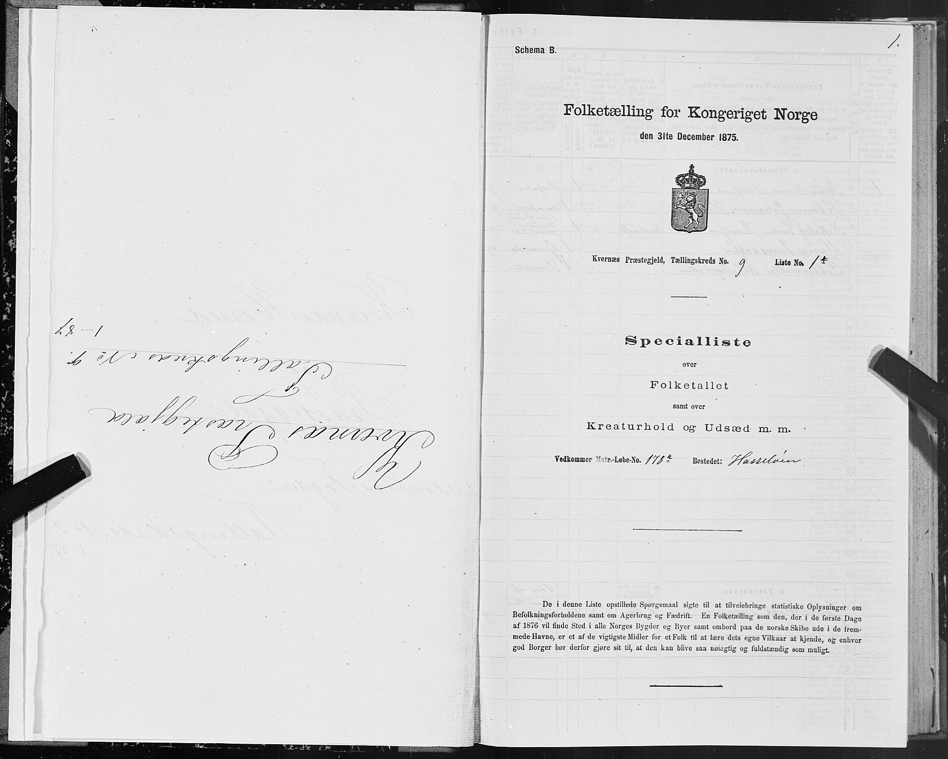 SAT, 1875 census for 1553P Kvernes, 1875, p. 5001