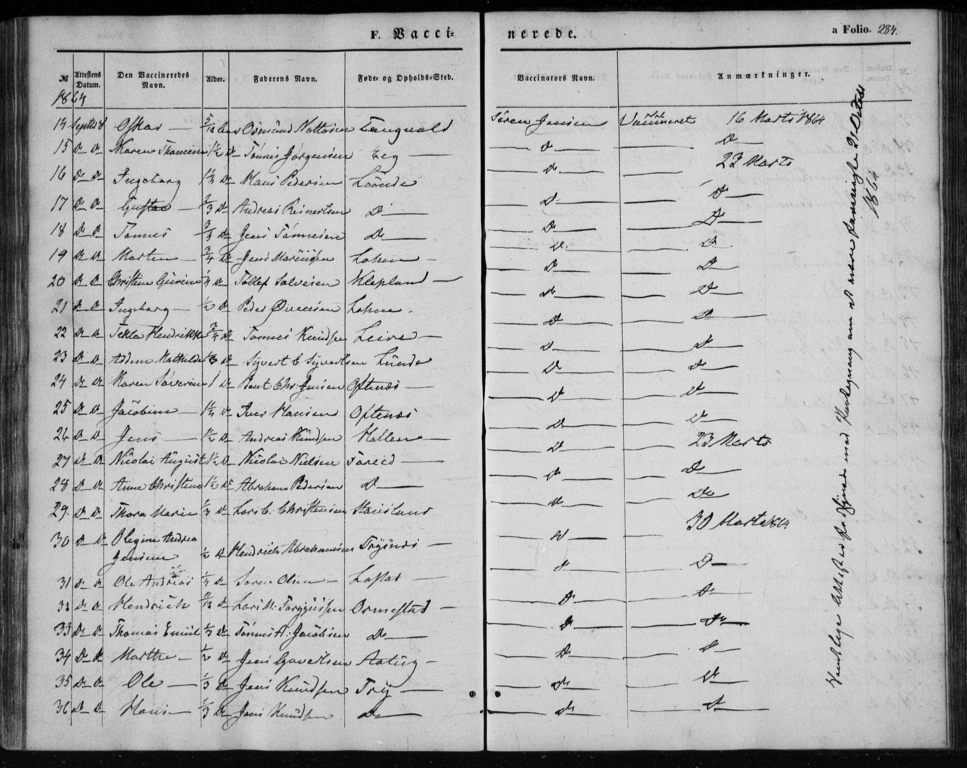 Søgne sokneprestkontor, AV/SAK-1111-0037/F/Fa/Fab/L0010: Parish register (official) no. A 10, 1853-1869, p. 284