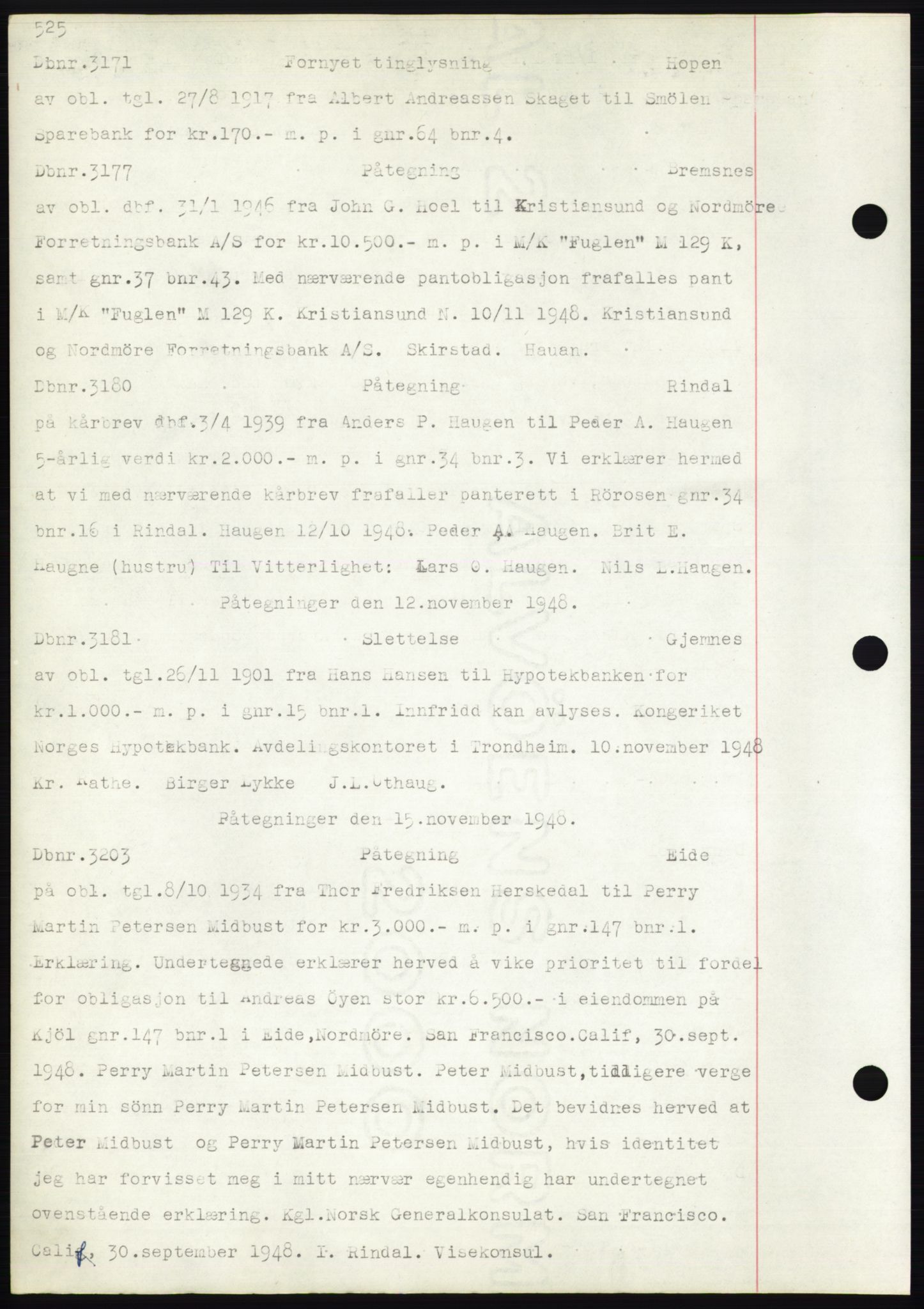 Nordmøre sorenskriveri, SAT/A-4132/1/2/2Ca: Mortgage book no. C82b, 1946-1951, Diary no: : 3171/1948