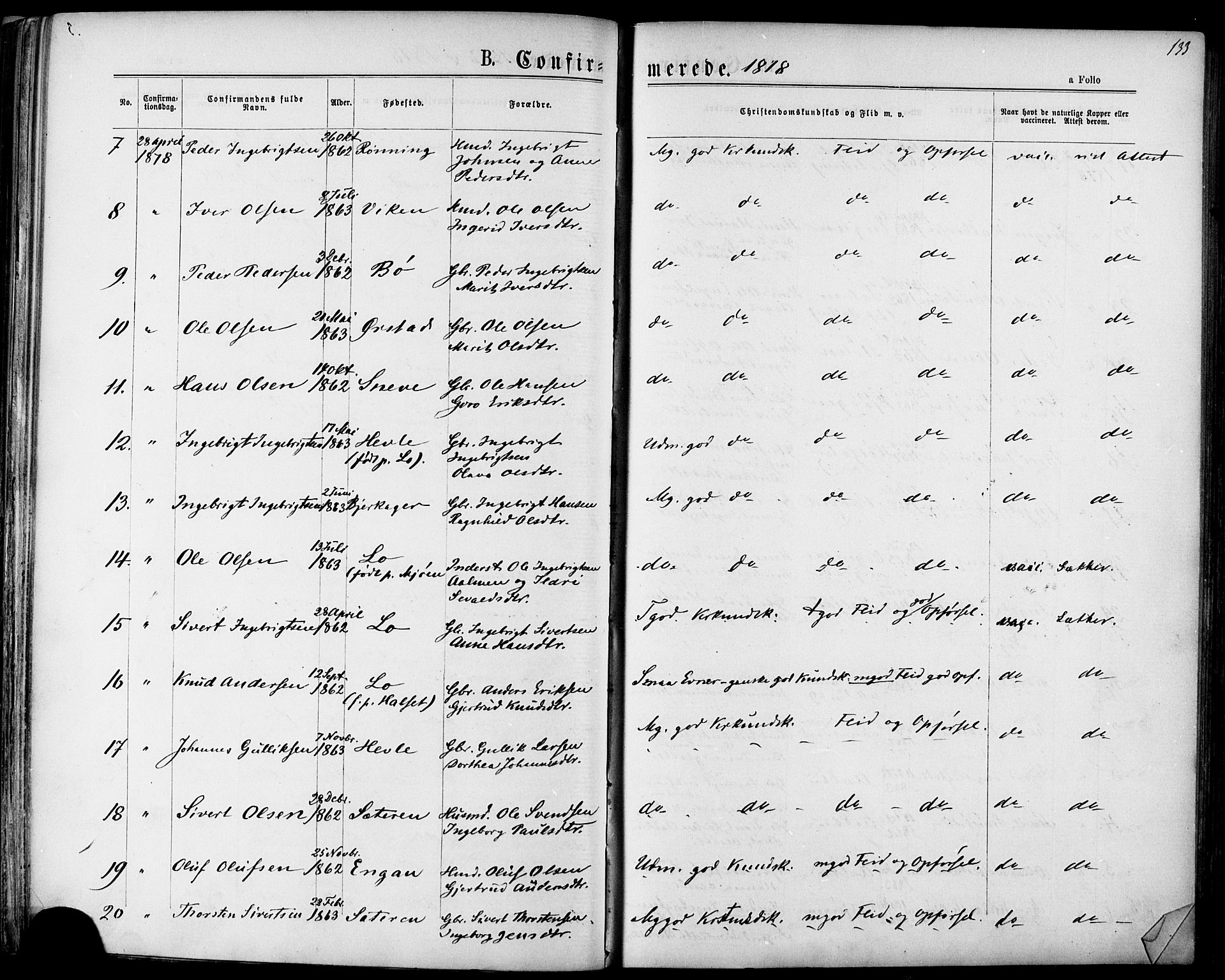 Ministerialprotokoller, klokkerbøker og fødselsregistre - Sør-Trøndelag, SAT/A-1456/678/L0900: Parish register (official) no. 678A09, 1872-1881, p. 133