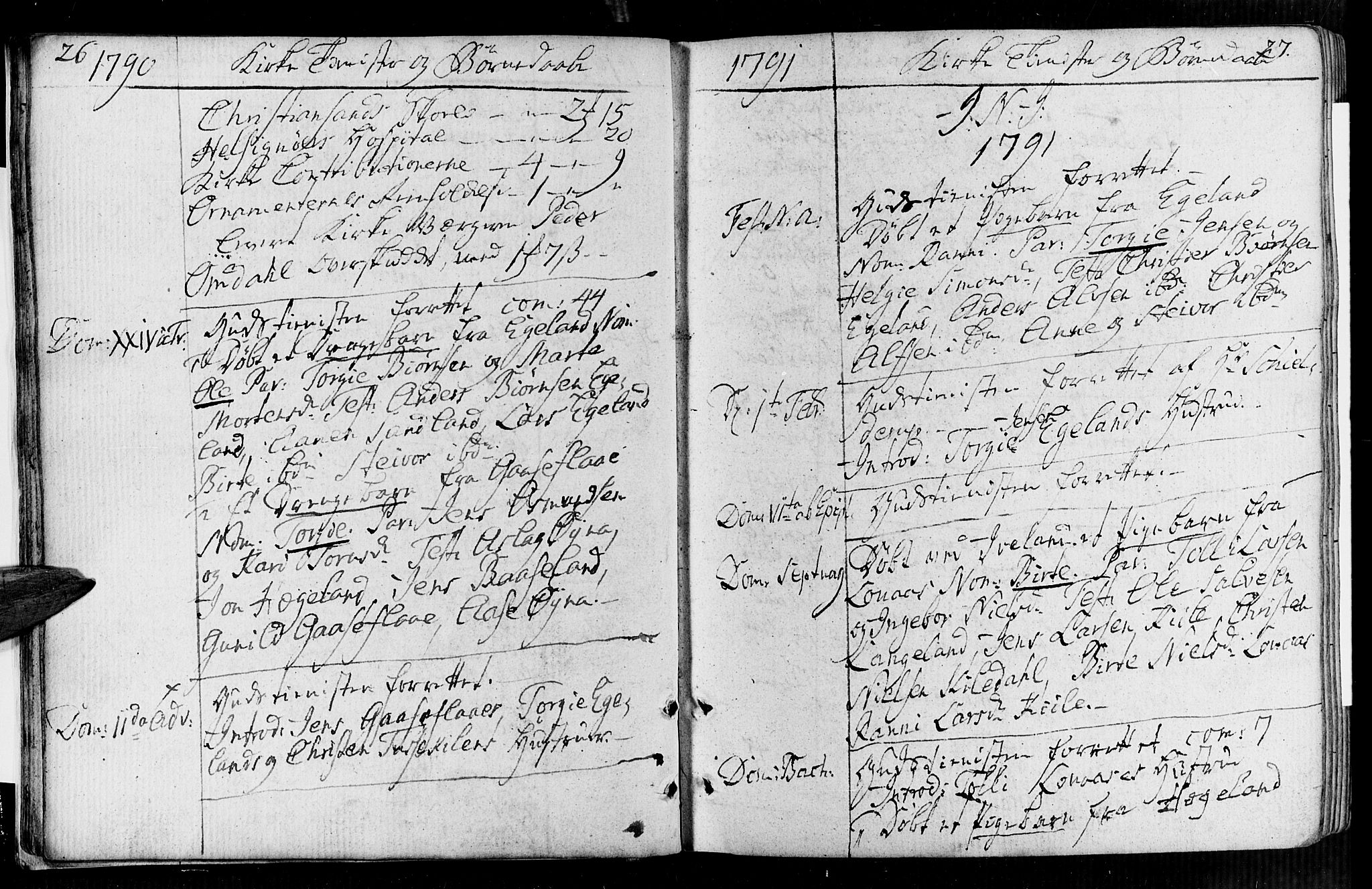 Vennesla sokneprestkontor, SAK/1111-0045/Fa/Faa/L0002: Parish register (official) no. A 2, 1785-1834, p. 26-27
