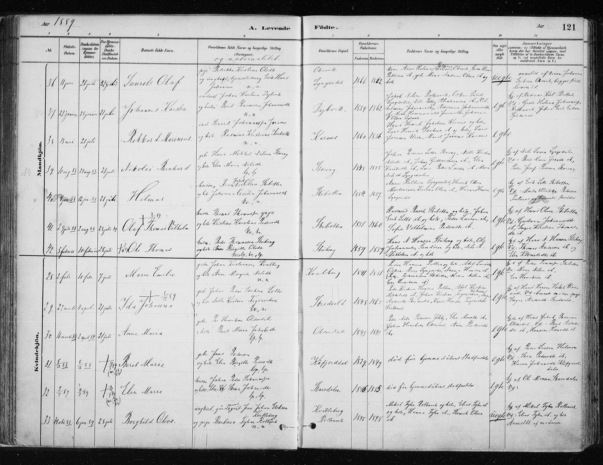 Lyngen sokneprestembete, SATØ/S-1289/H/He/Hea/L0007kirke: Parish register (official) no. 7, 1879-1890, p. 121