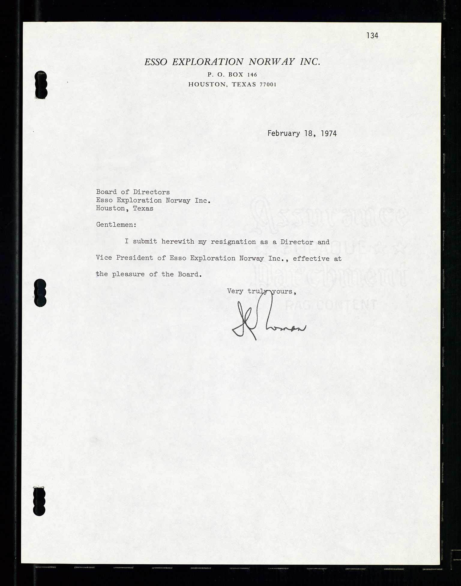 Pa 1512 - Esso Exploration and Production Norway Inc., SAST/A-101917/A/Aa/L0001/0001: Styredokumenter / Corporate records, By-Laws, Board meeting minutes, Incorporations, 1965-1975, p. 134