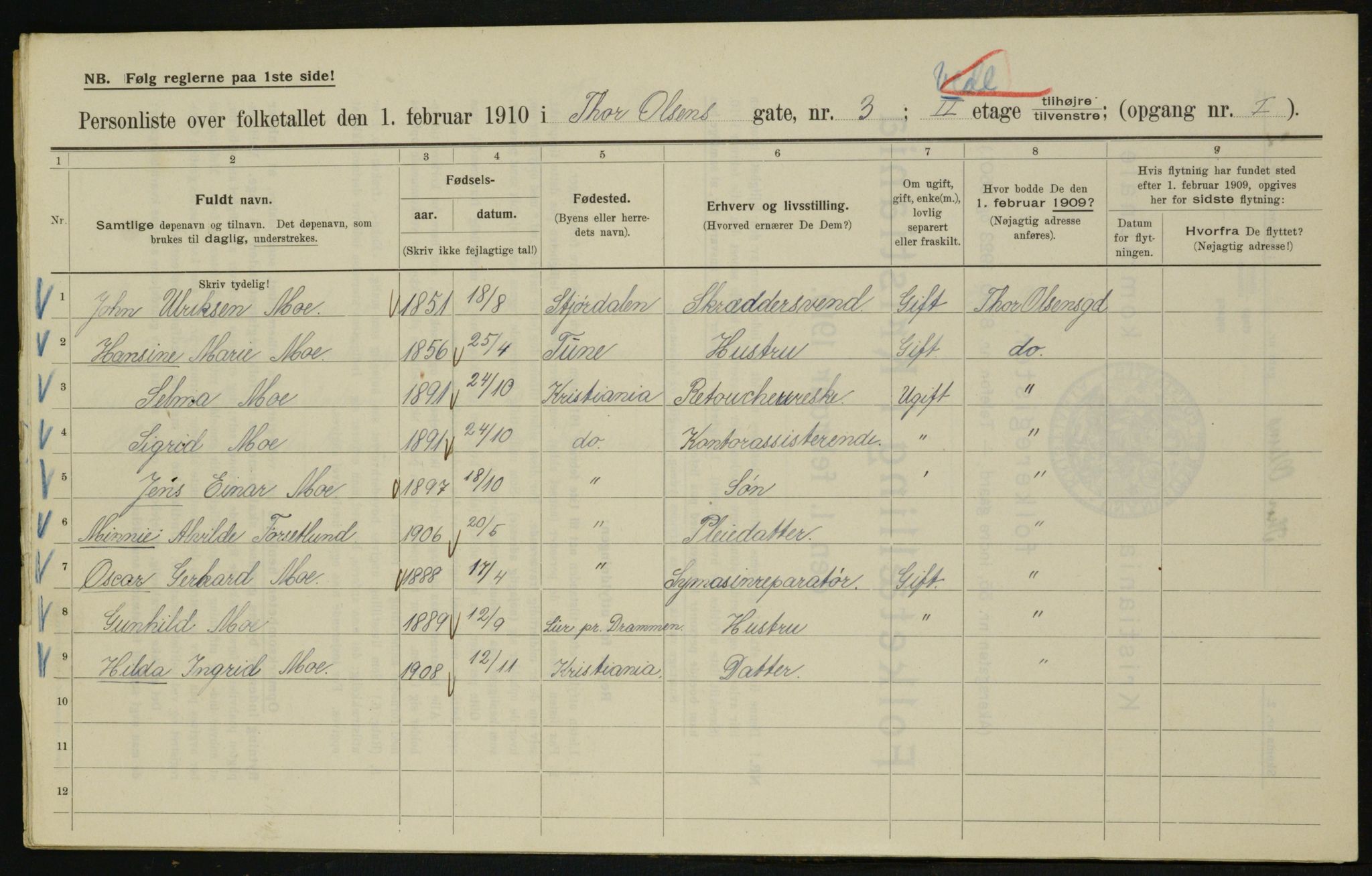 OBA, Municipal Census 1910 for Kristiania, 1910, p. 103722