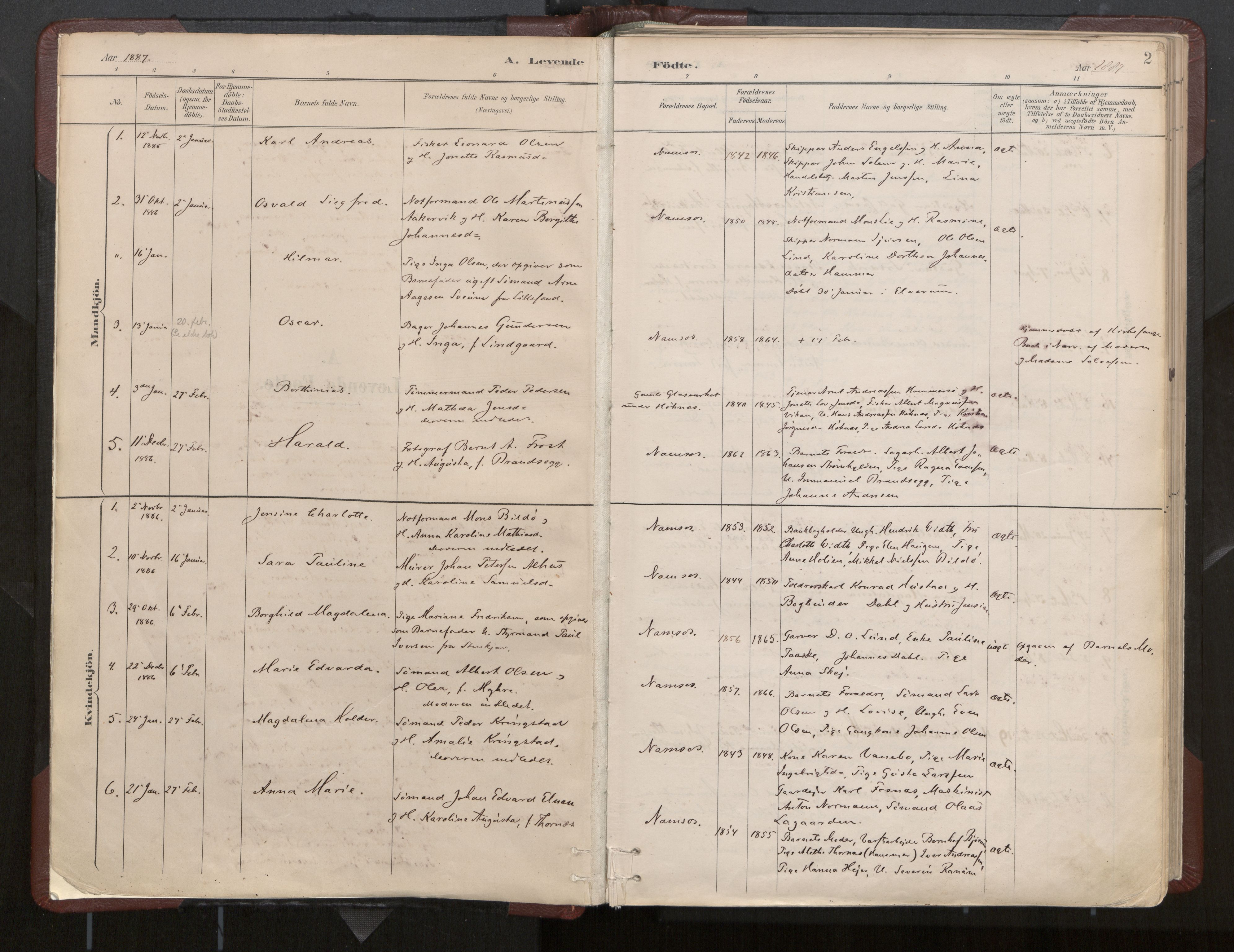 Ministerialprotokoller, klokkerbøker og fødselsregistre - Nord-Trøndelag, SAT/A-1458/768/L0574: Parish register (official) no. 768A08, 1887-1927, p. 2