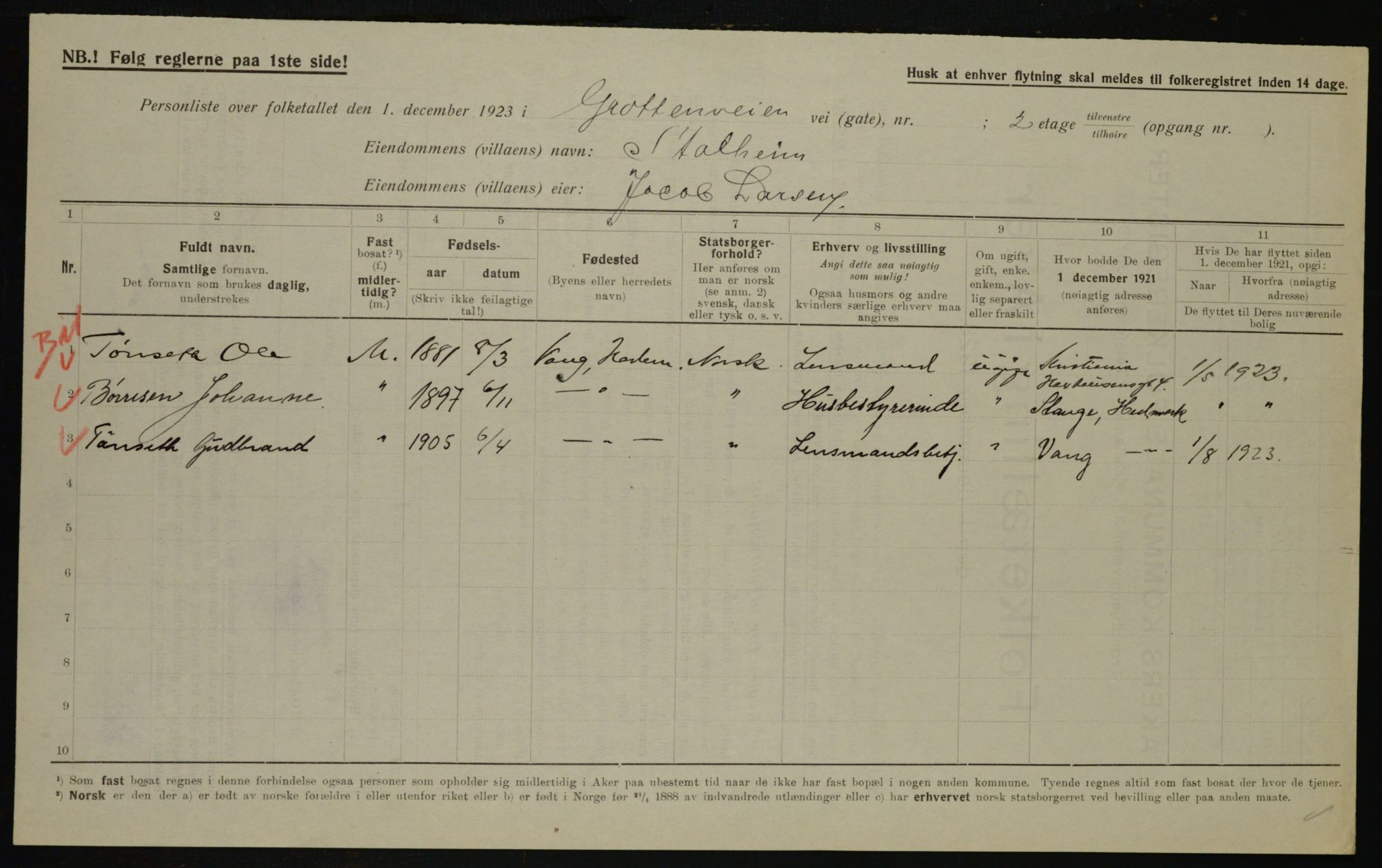 , Municipal Census 1923 for Aker, 1923, p. 39234