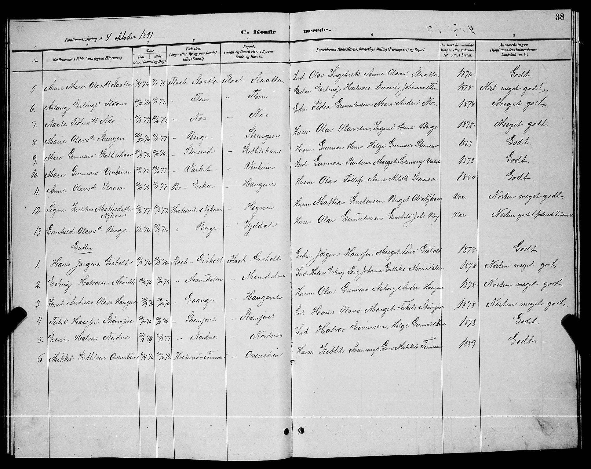 Lunde kirkebøker, SAKO/A-282/G/Gb/L0002: Parish register (copy) no. II 2, 1888-1895, p. 38