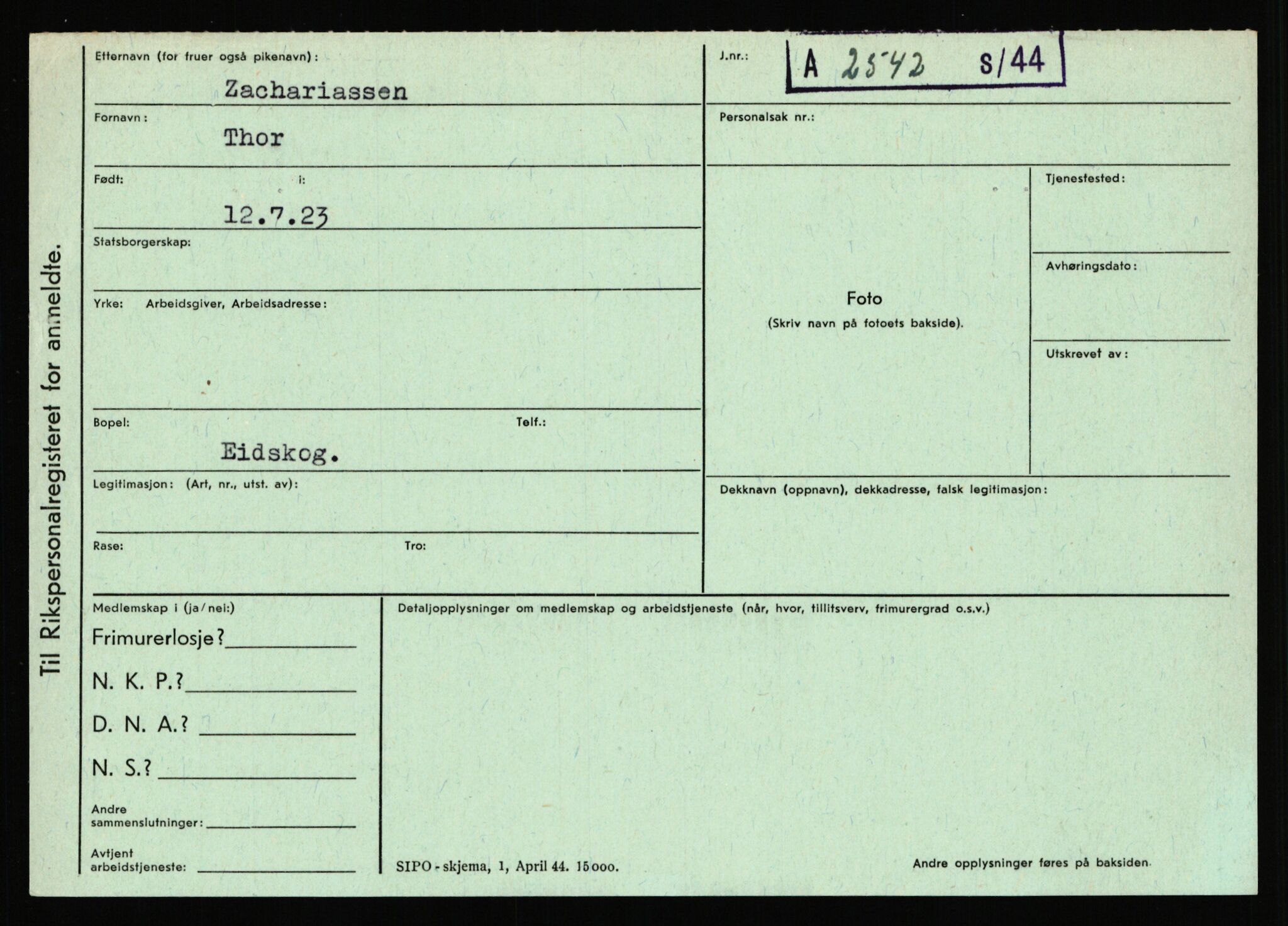 Statspolitiet - Hovedkontoret / Osloavdelingen, AV/RA-S-1329/C/Ca/L0016: Uberg - Øystese, 1943-1945, p. 3284