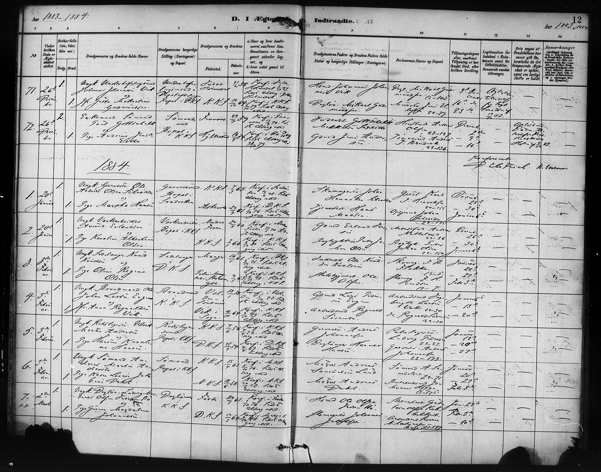 Korskirken sokneprestembete, SAB/A-76101/H/Haa/L0037: Parish register (official) no. D 4, 1883-1904, p. 12