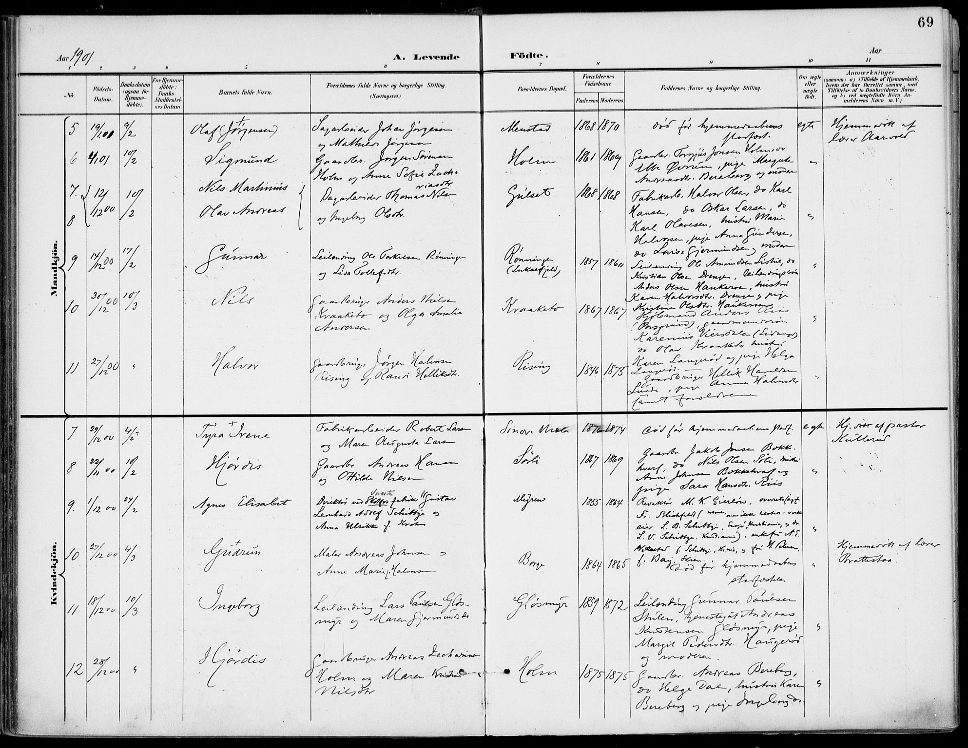 Gjerpen kirkebøker, SAKO/A-265/F/Fa/L0011: Parish register (official) no. I 11, 1896-1904, p. 69