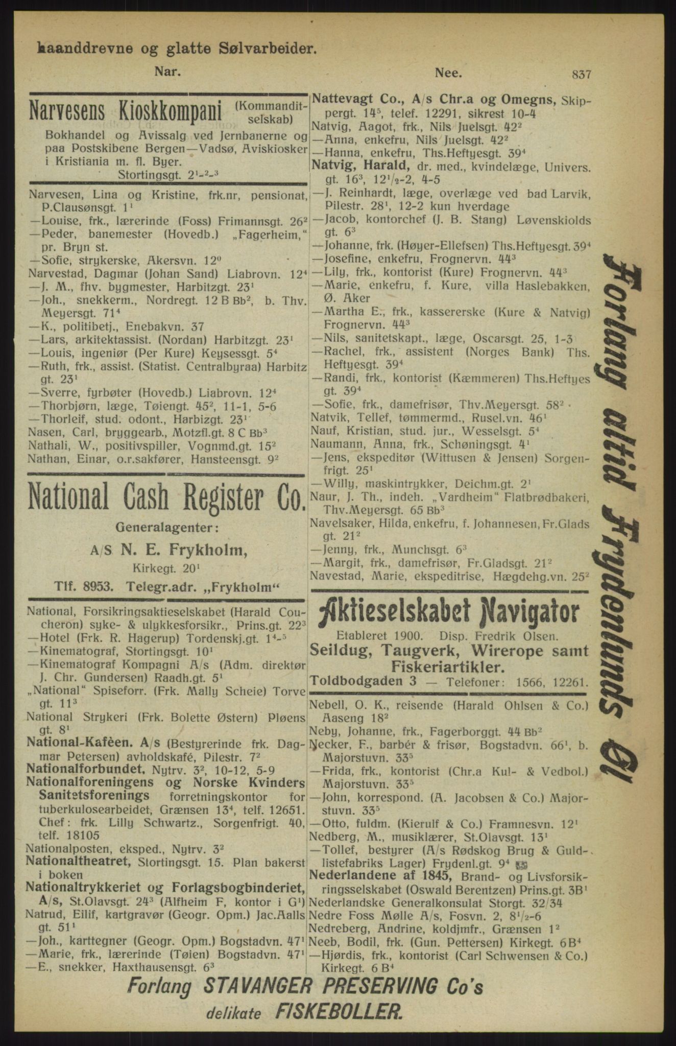Kristiania/Oslo adressebok, PUBL/-, 1914, p. 837