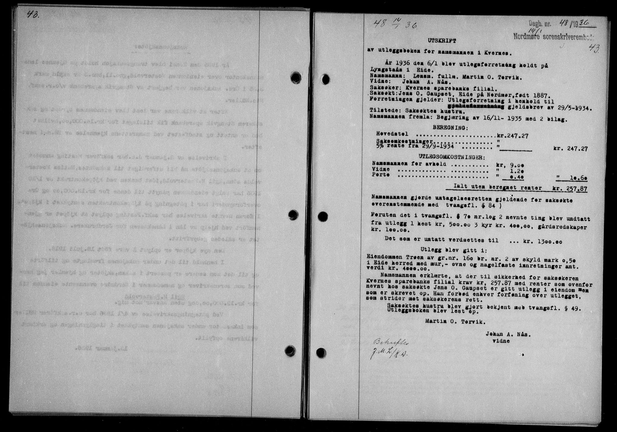 Nordmøre sorenskriveri, AV/SAT-A-4132/1/2/2Ca/L0087: Mortgage book no. 77, 1935-1936, Deed date: 14.01.1936