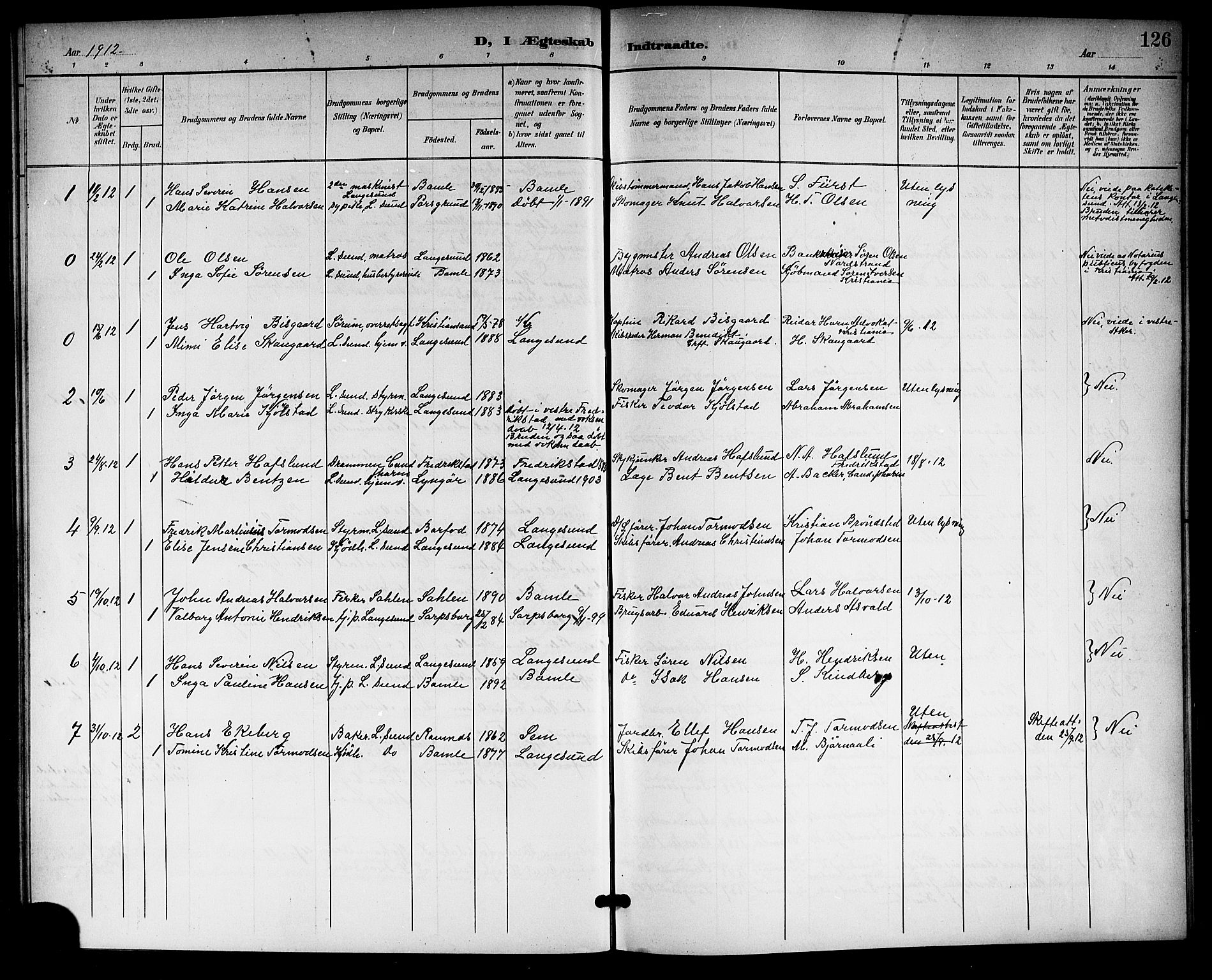 Langesund kirkebøker, SAKO/A-280/G/Ga/L0006: Parish register (copy) no. 6, 1899-1918, p. 126