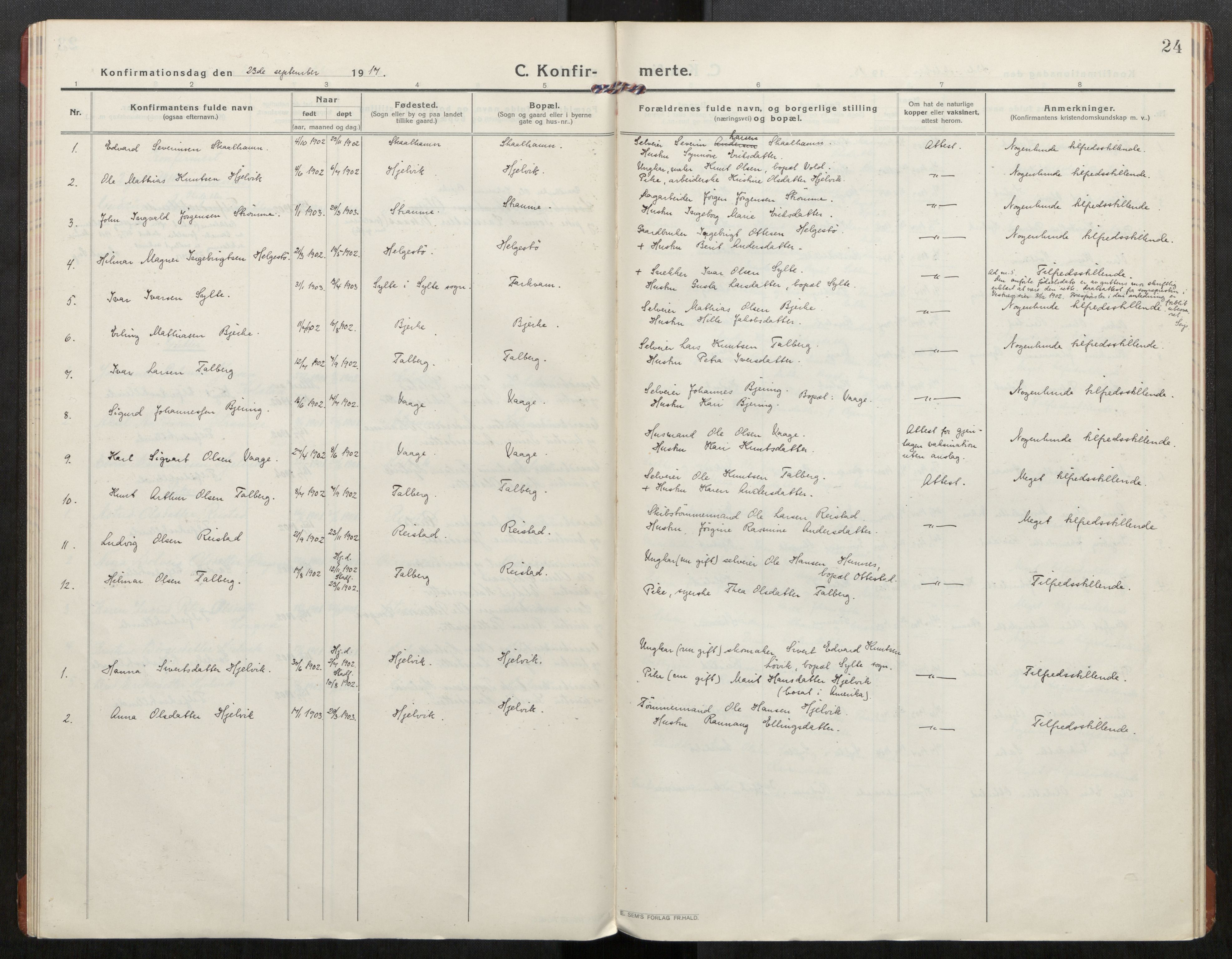 Ministerialprotokoller, klokkerbøker og fødselsregistre - Møre og Romsdal, AV/SAT-A-1454/550/L0622: Parish register (official) no. 550A02, 1916-1931, p. 24